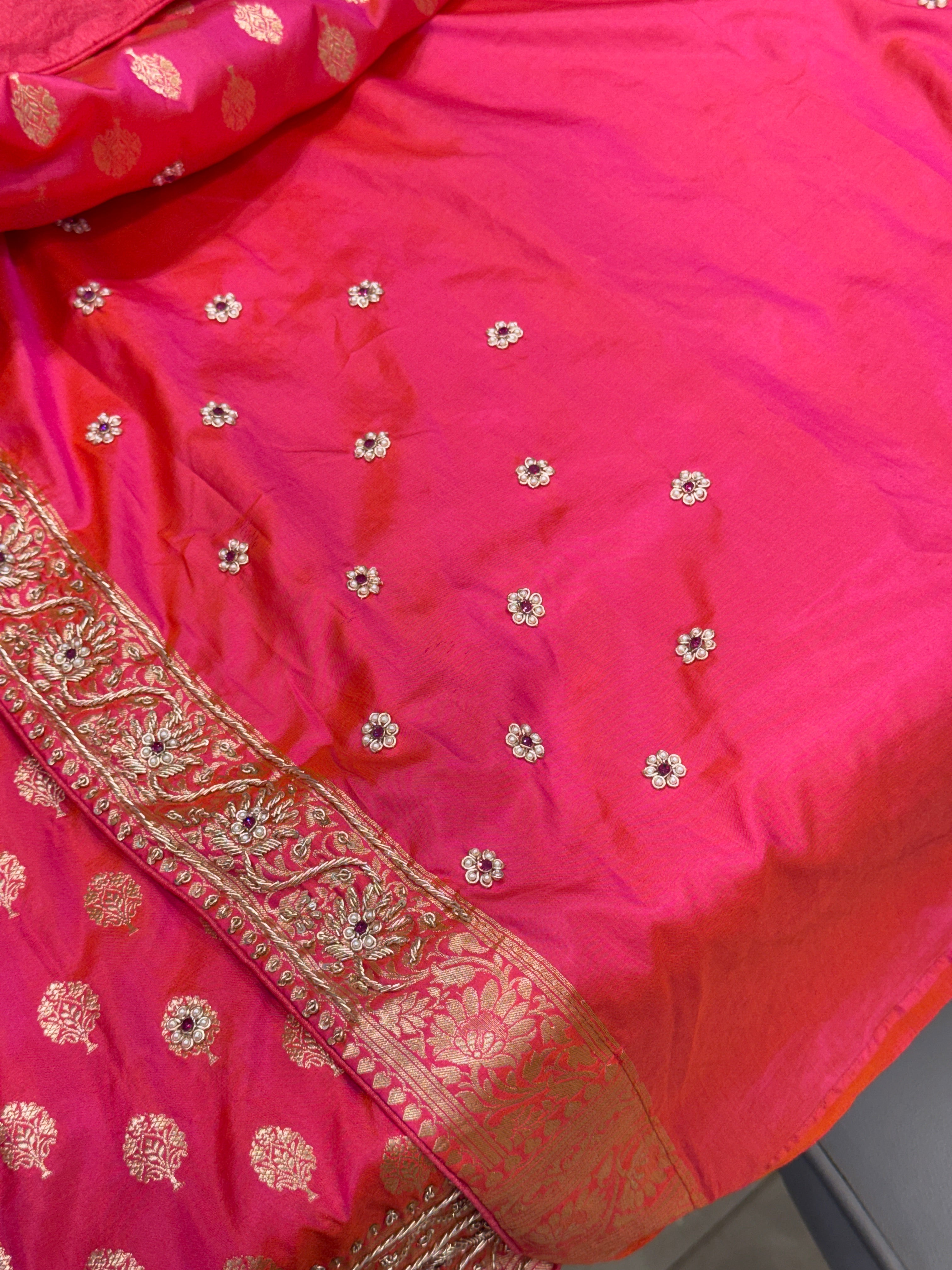 Rani Buttis Handloom Banarasi Pure Katan Zardosi Embroidery Saree