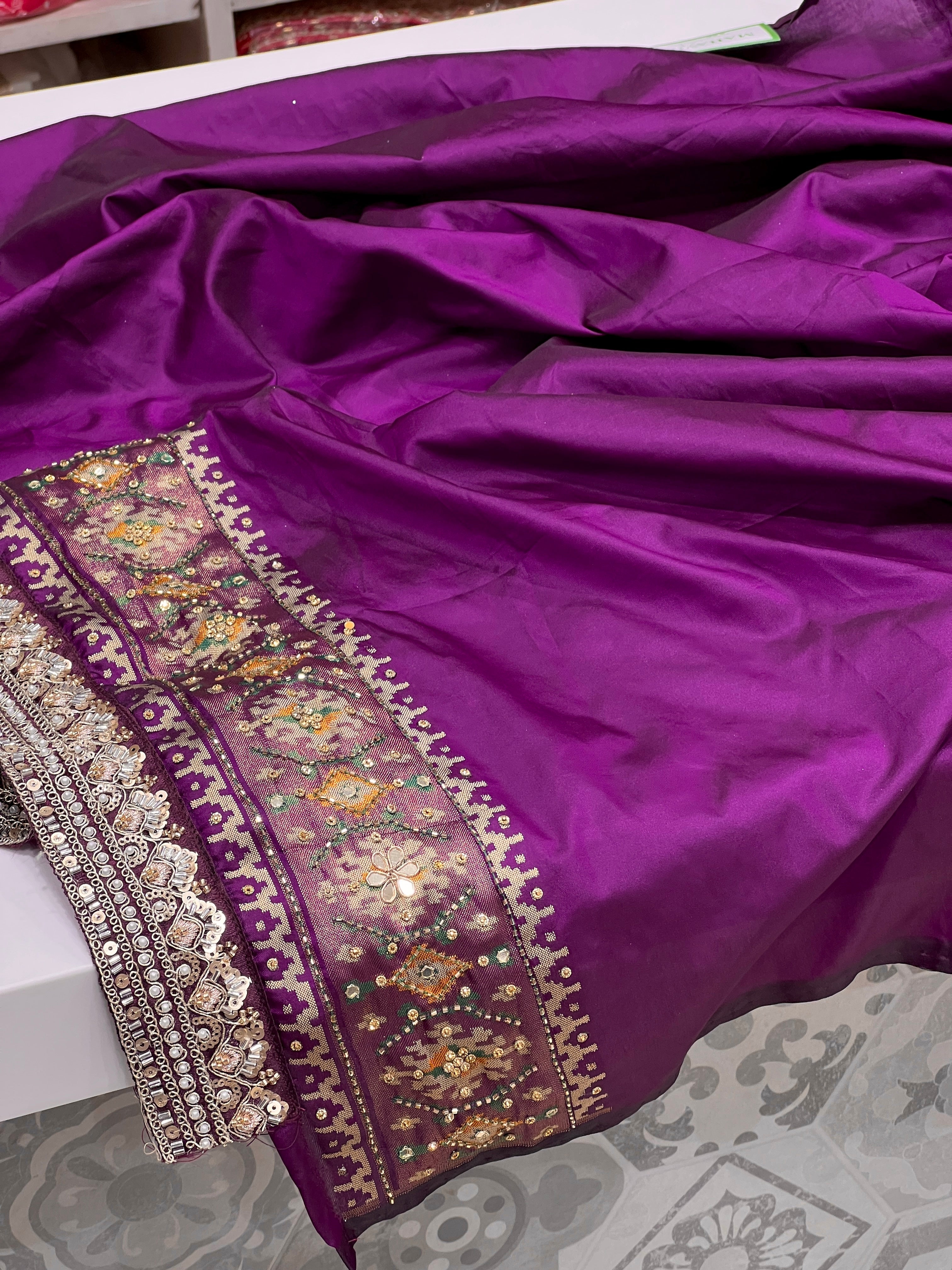 Violet Patola Hand Embroidery Maharani Edit Saree