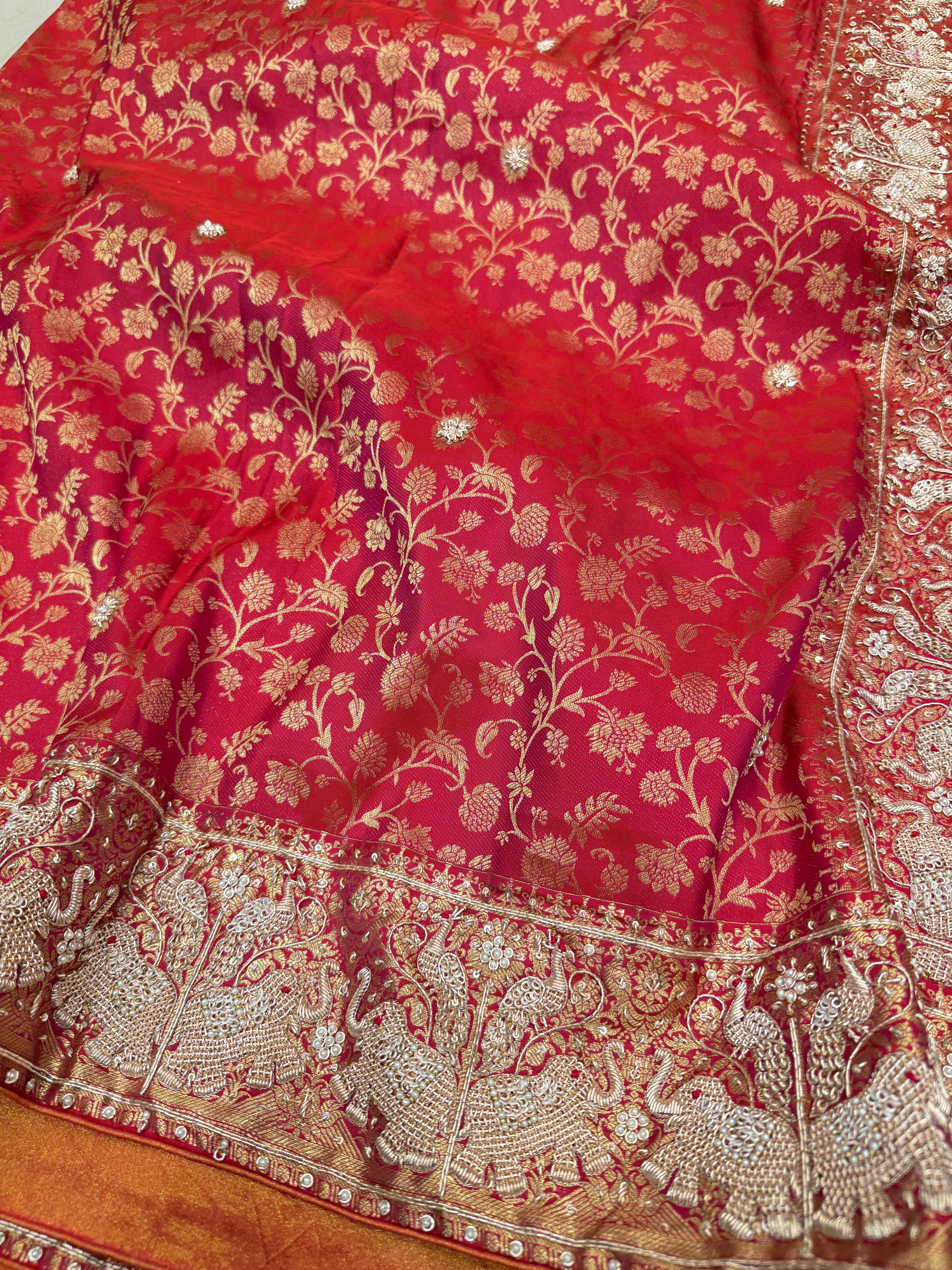 Crimson Red Pure Silk Kanjivaram Elephant Motif Hand Embroidery Saree