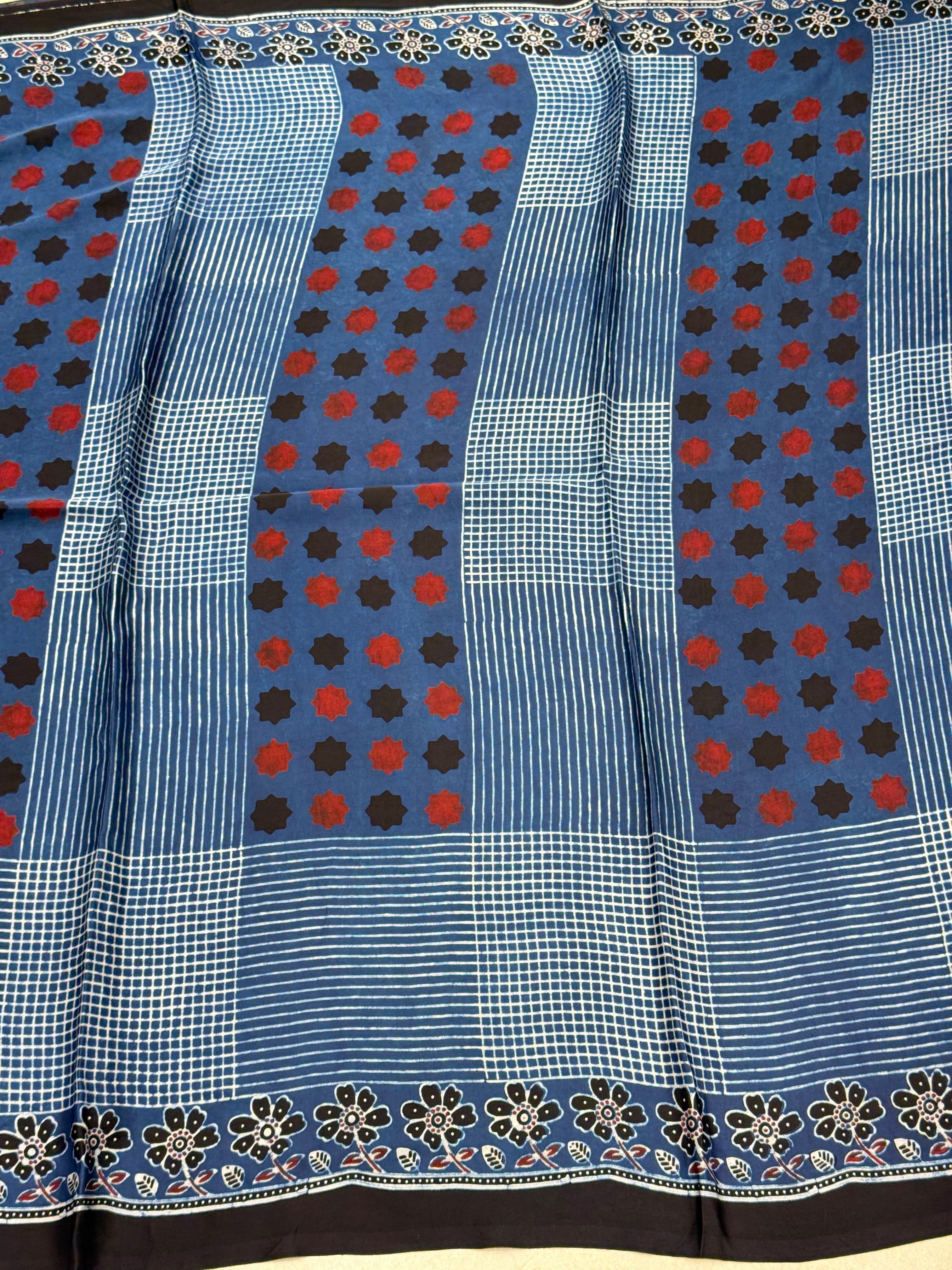 Blue Contemporary Modal Gajji Silk Ajrakh Saree