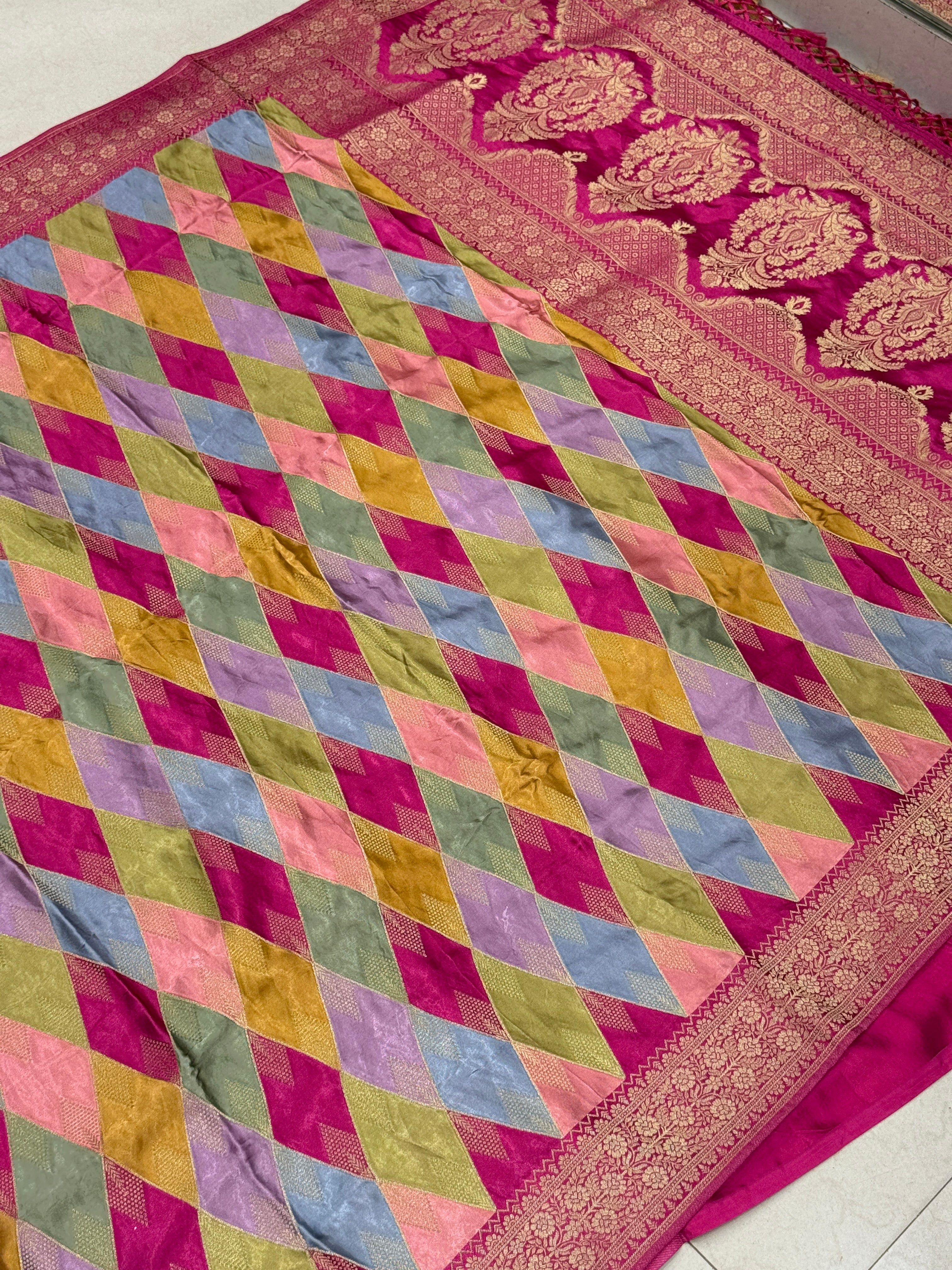 Yellow Rani Contemporary Kaju Katli Design Banarasi Modal Satin Rangkat Saree