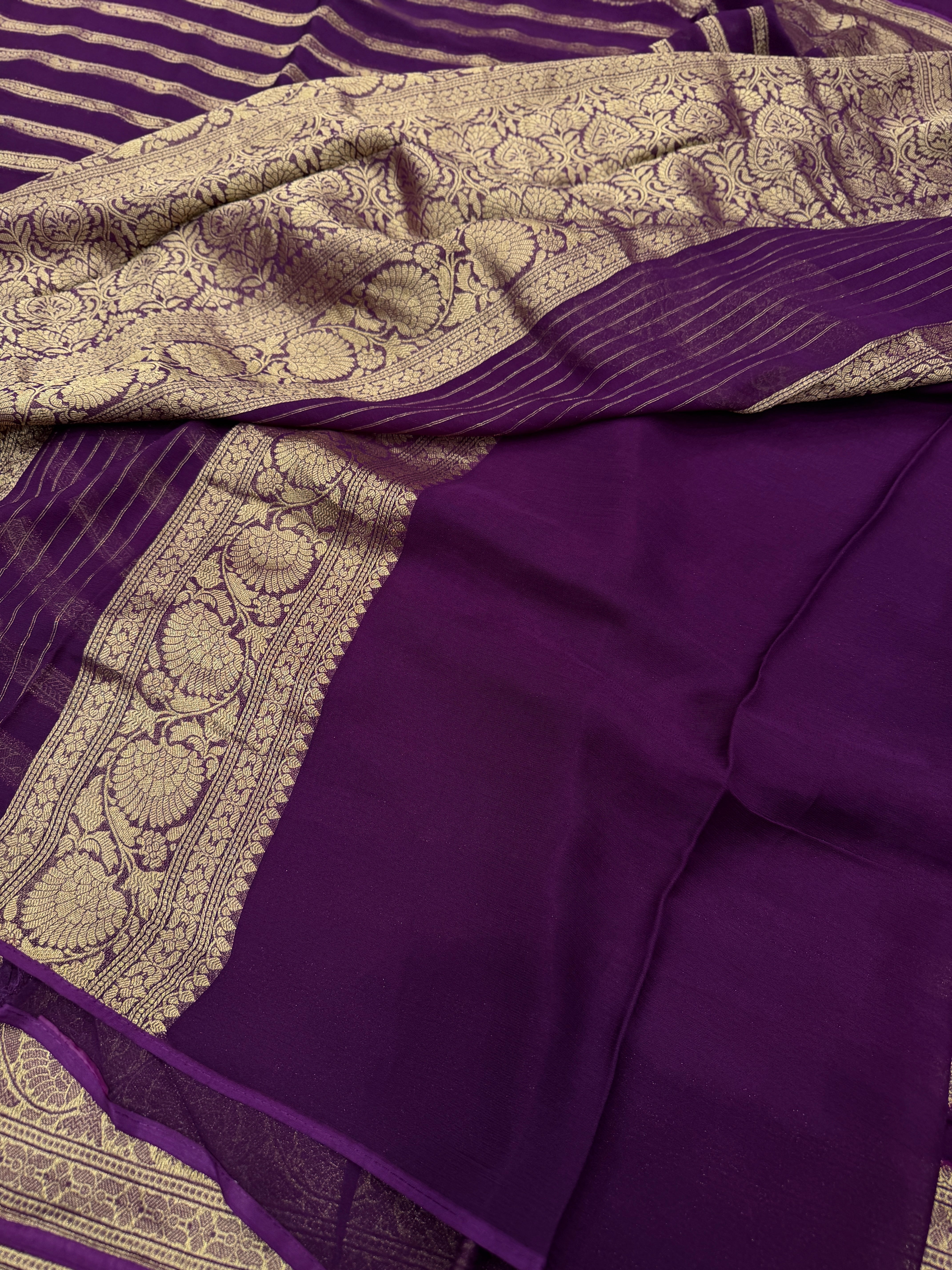 Wine Contemporary Leheriya Banarasi Khaddi Georgette Saree