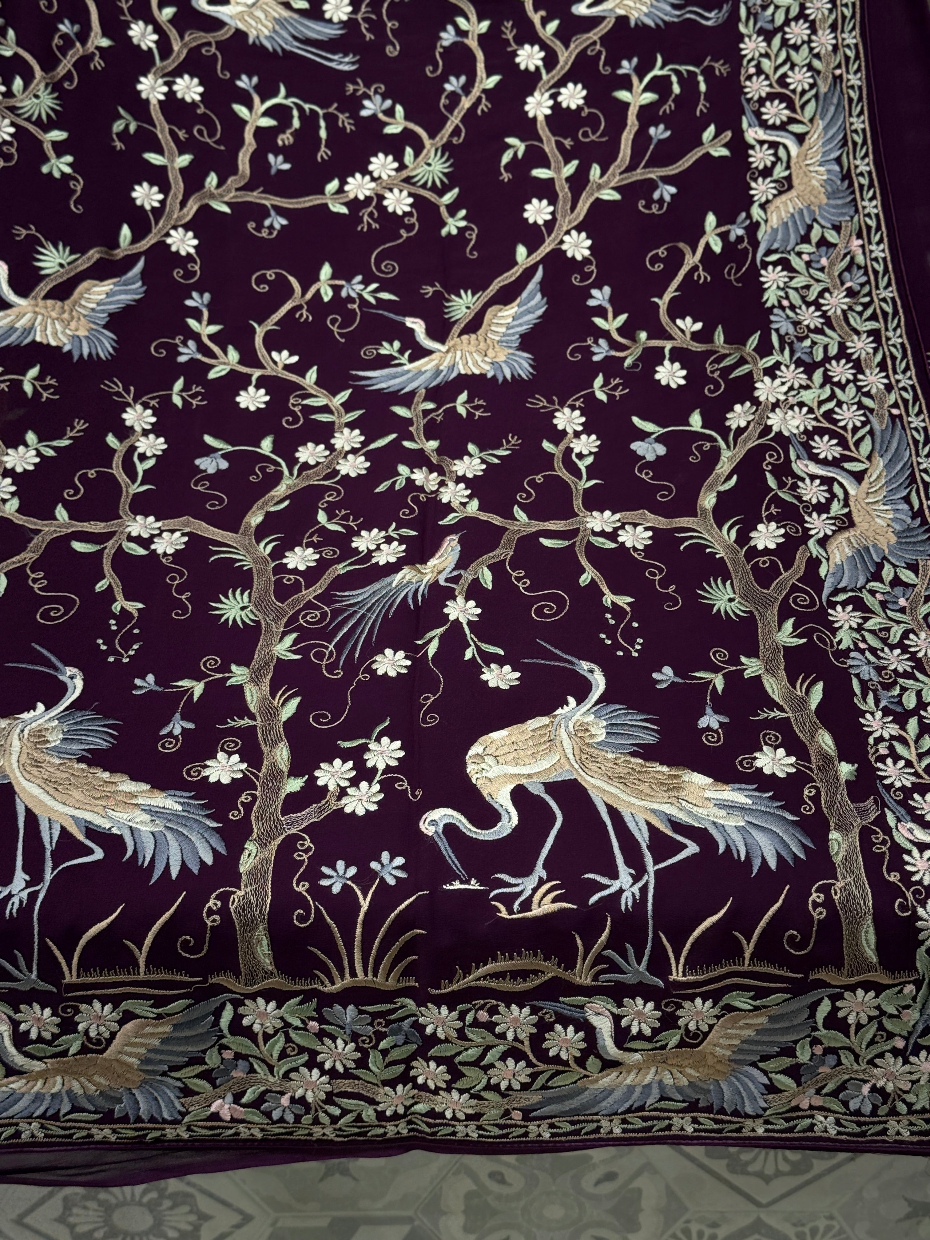 Wine Tree Of Life Flamingo Parsi Gara Saree