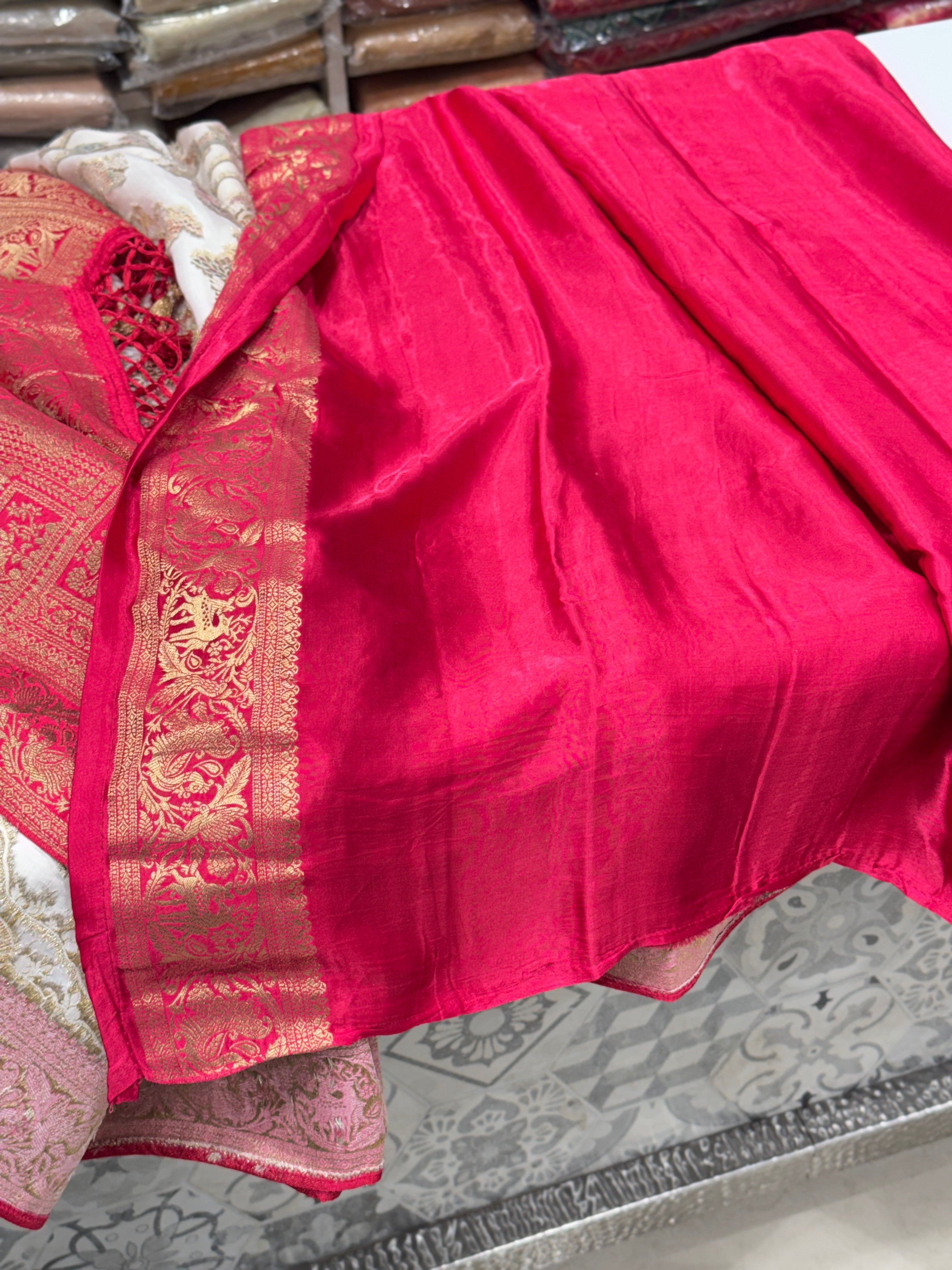 Moti White Modal Shikara Banarasi Saree