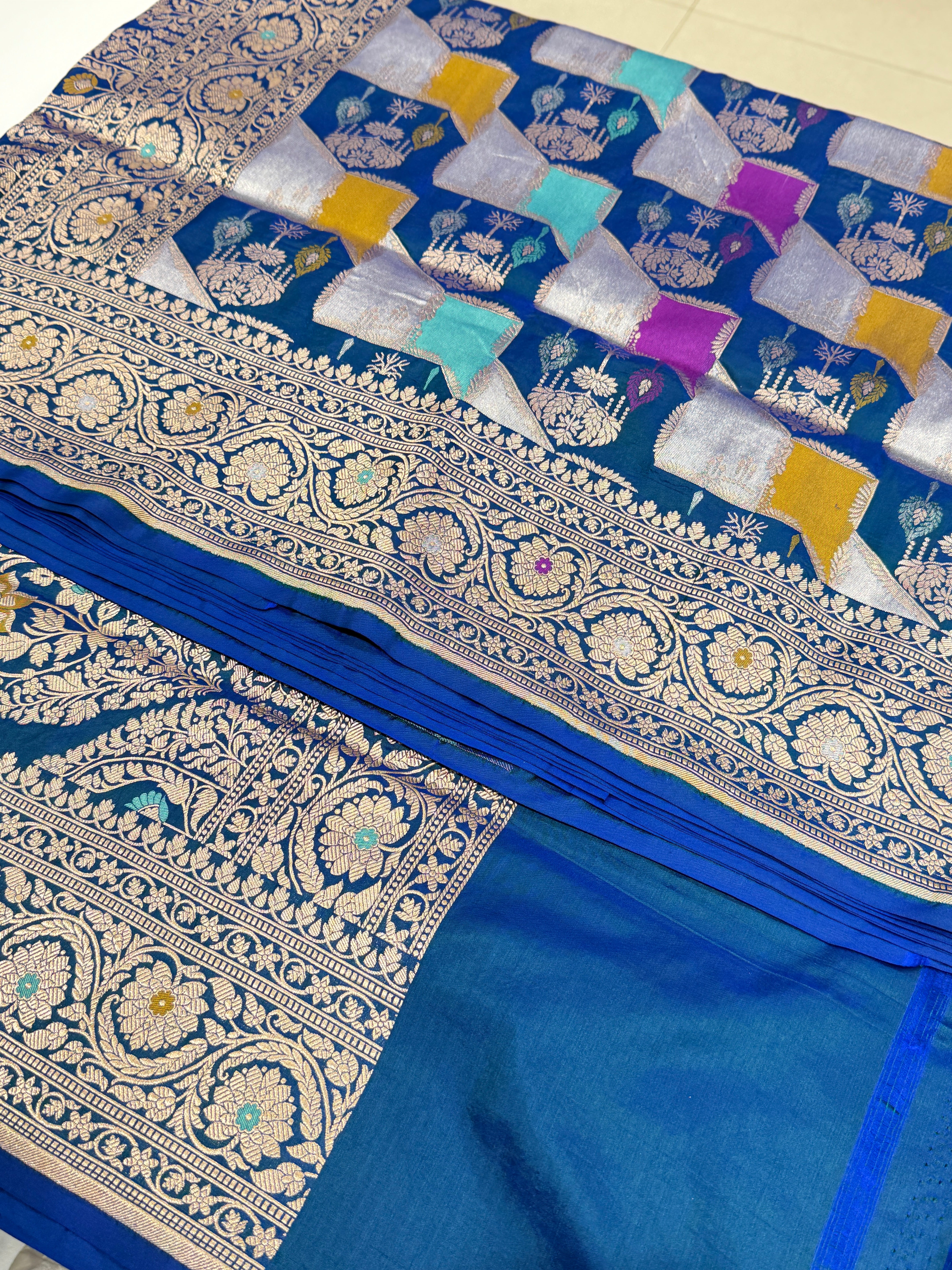 Blue Banarasi Rangkat Handloom Katan Silk Saree