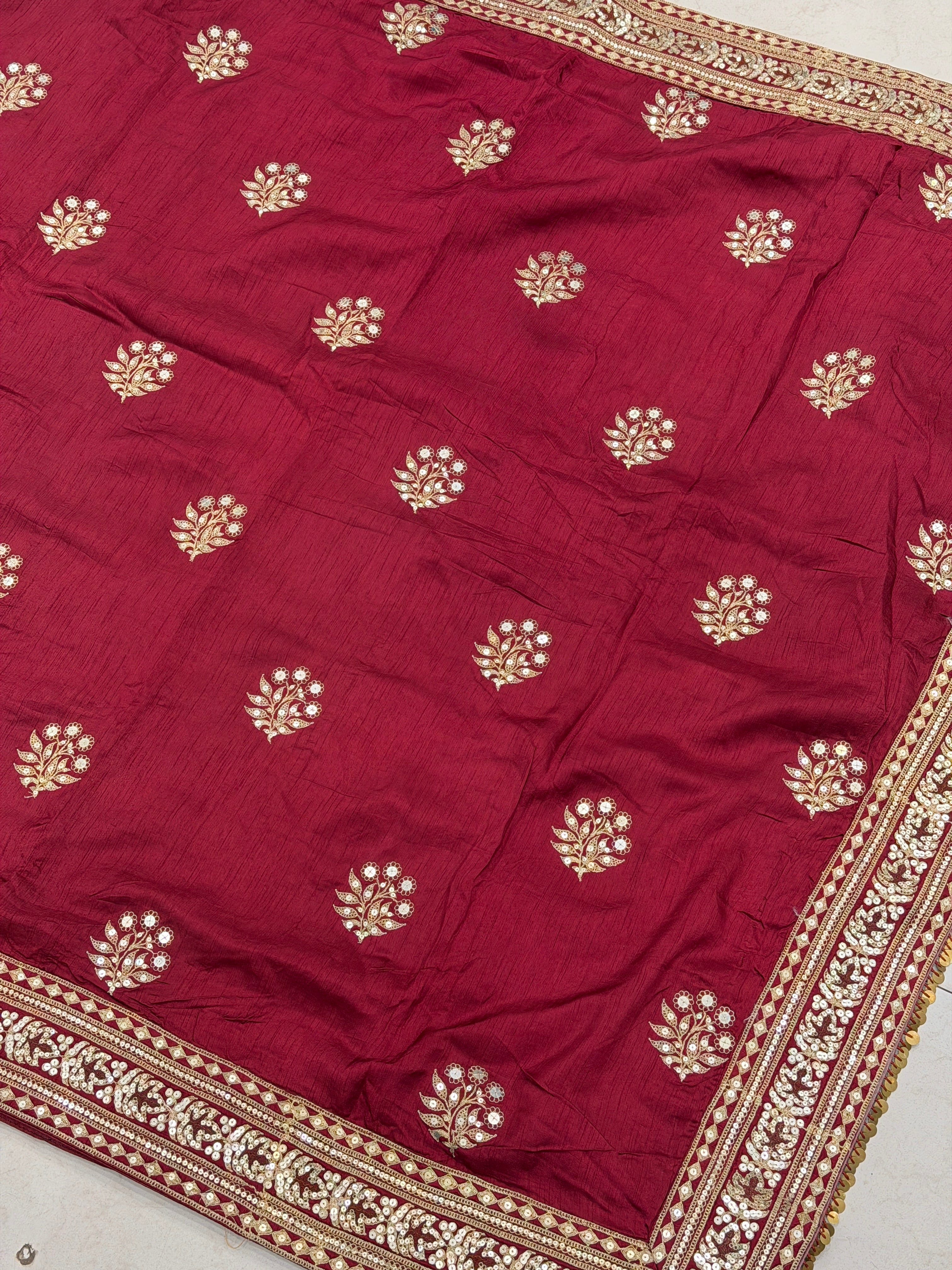 Maroon Marodi Embroidery Butta Sabyasachi Inspired Pure Silk Saree