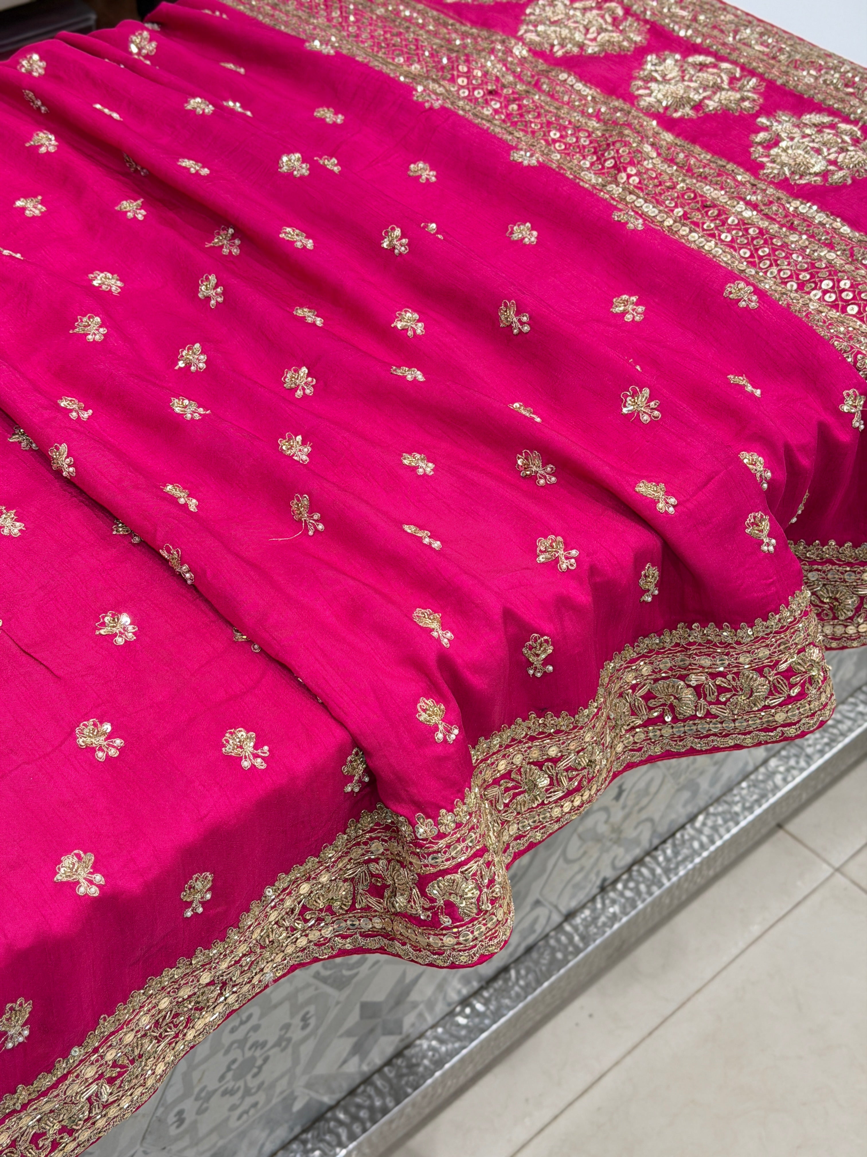 Rani Sabyasachi Inspired Marodi Embroidery Pure Silk Butti Saree