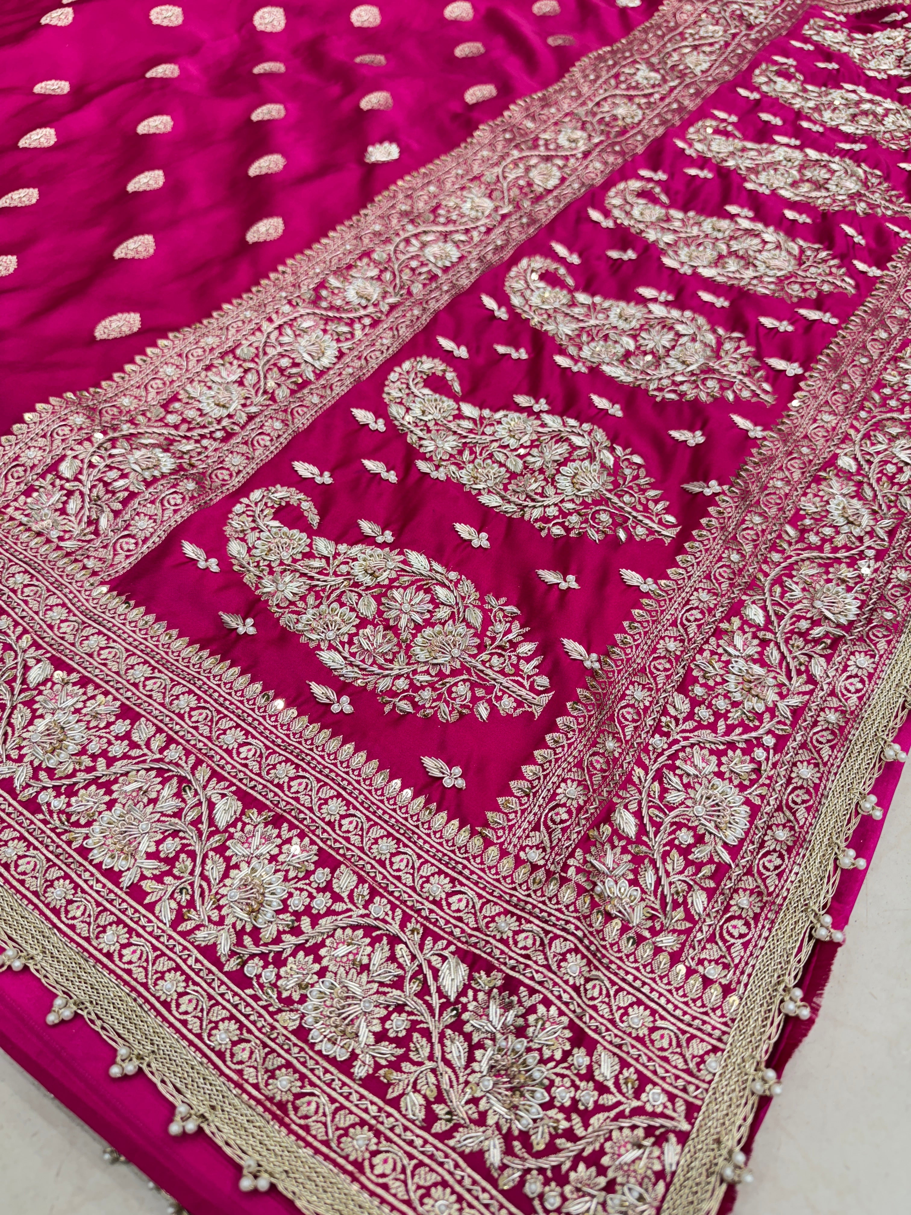Rani Pink Banarasi Zardosi Knot Embroidery Saree