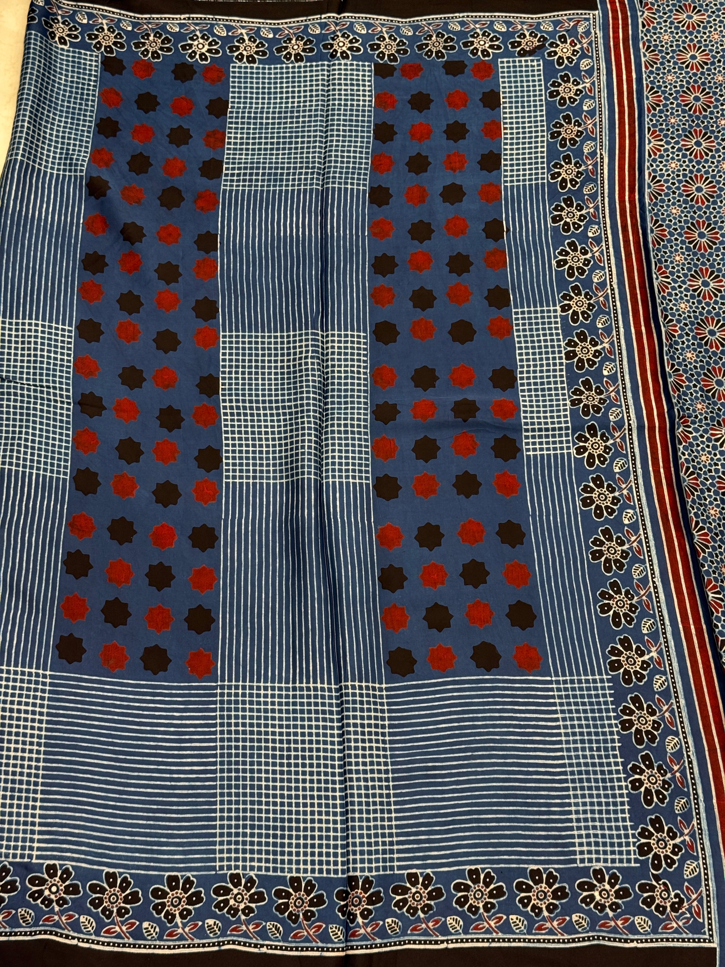Blue Contemporary Modal Gajji Silk Ajrakh Saree