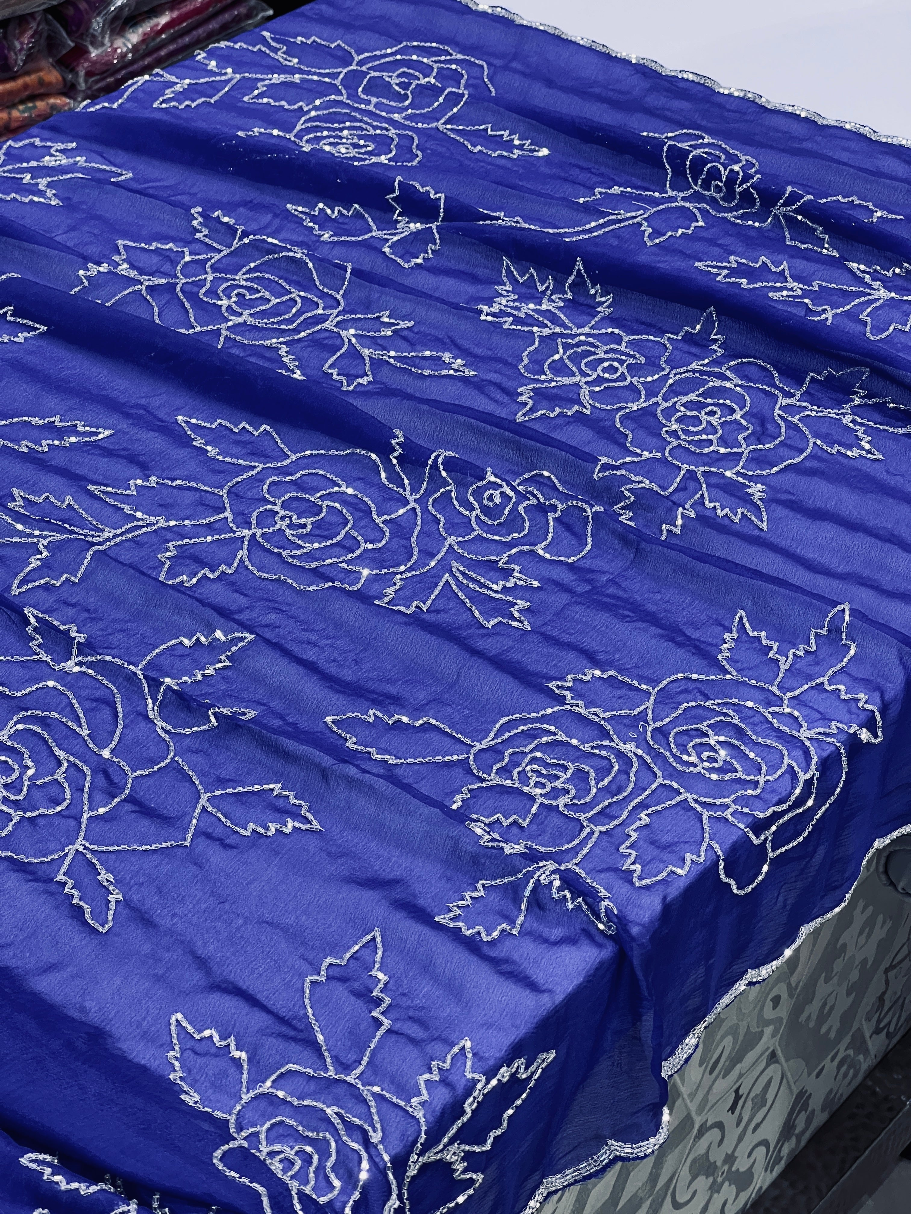 Blue Chiffon Rose Edit Saree