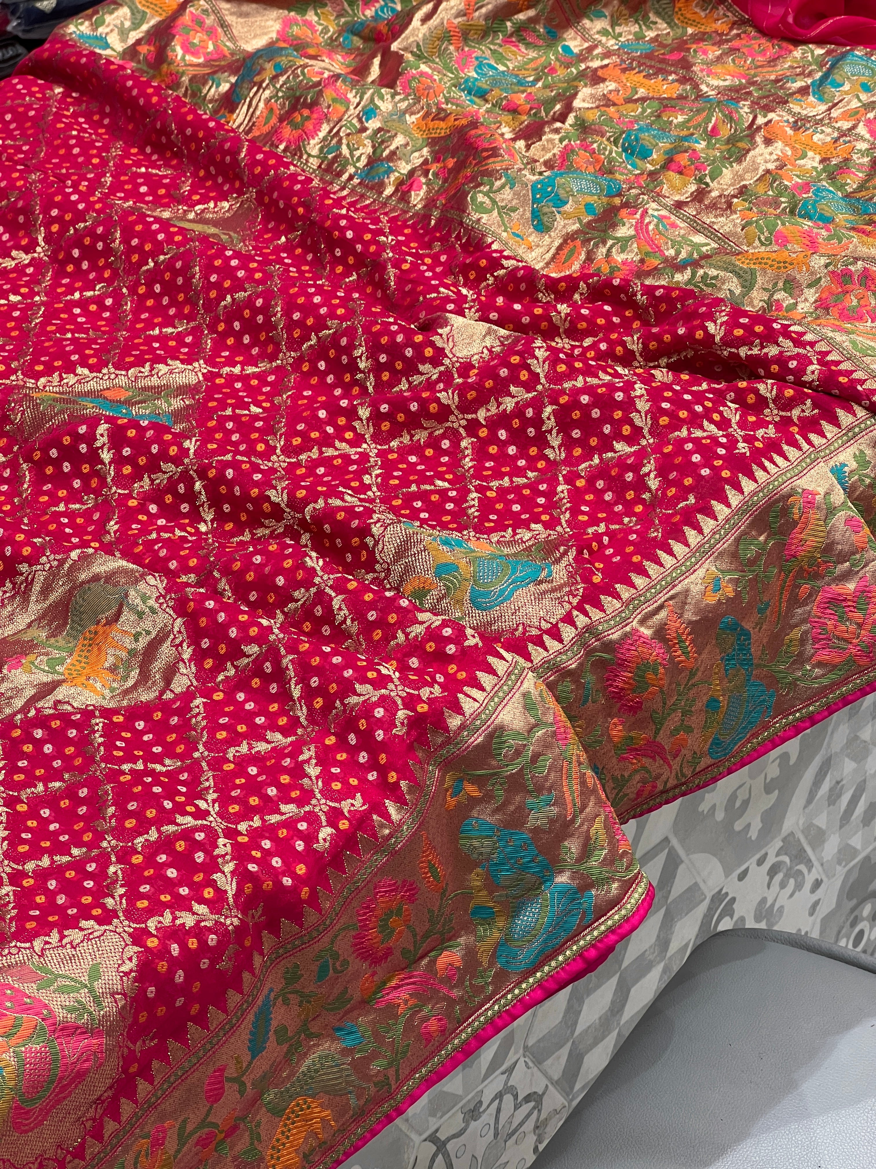 Rani Woven Bandhej Georgette Saree