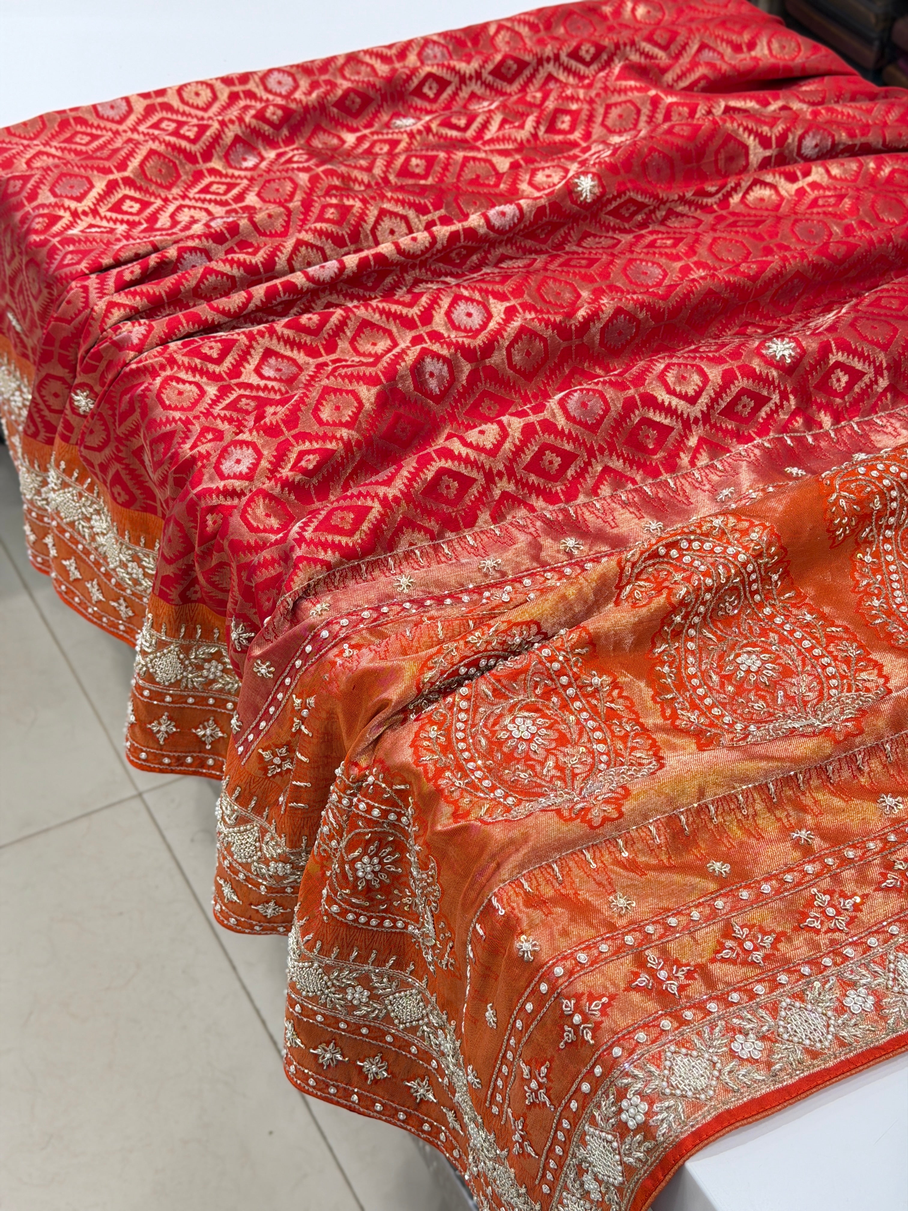 Red Contemporary Kanjivaram Upada Zardosi Hand Embroidery Saree