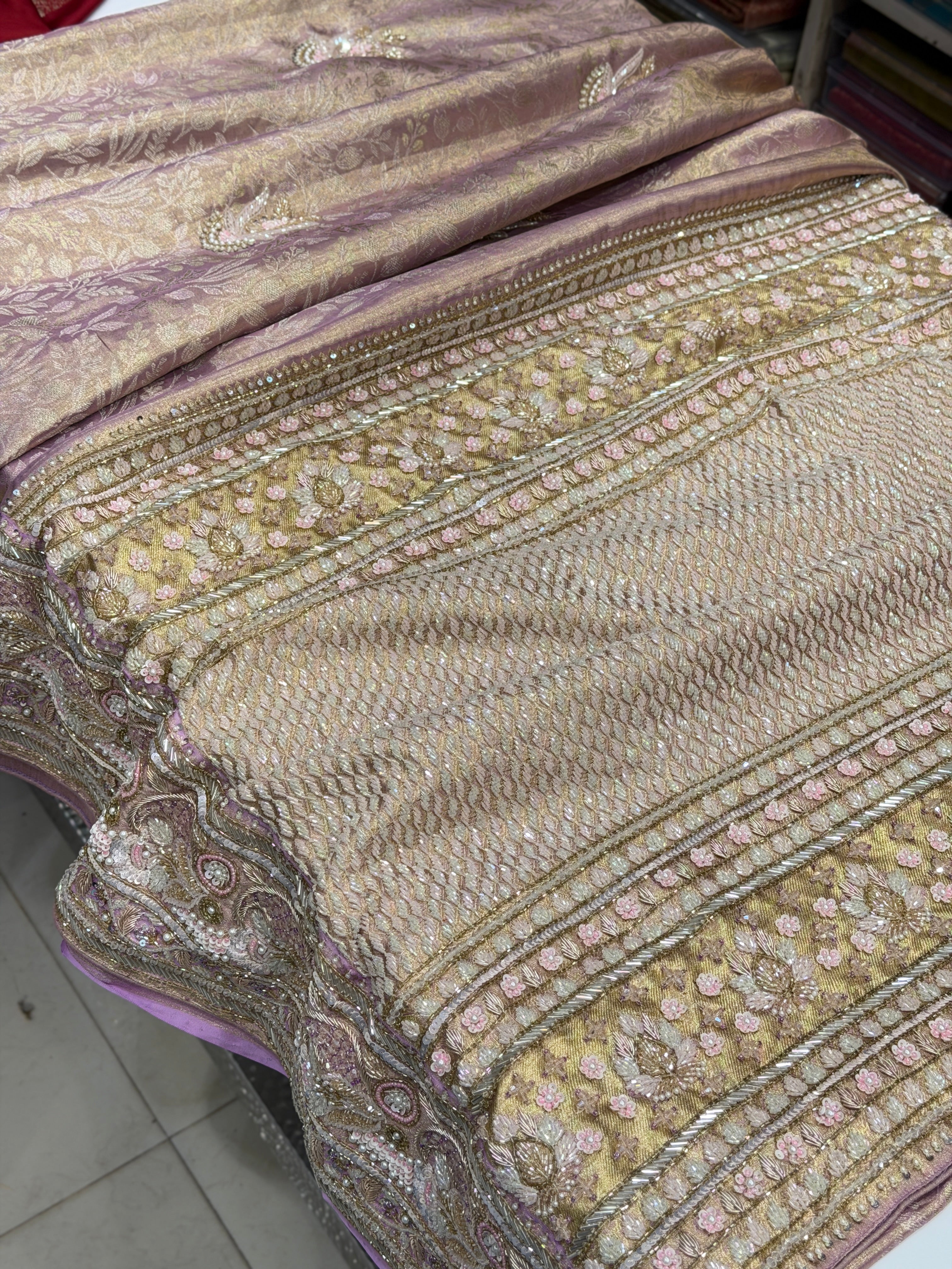 Lilac Floral Tissue Kanjivaram Hand Embroidery Saree