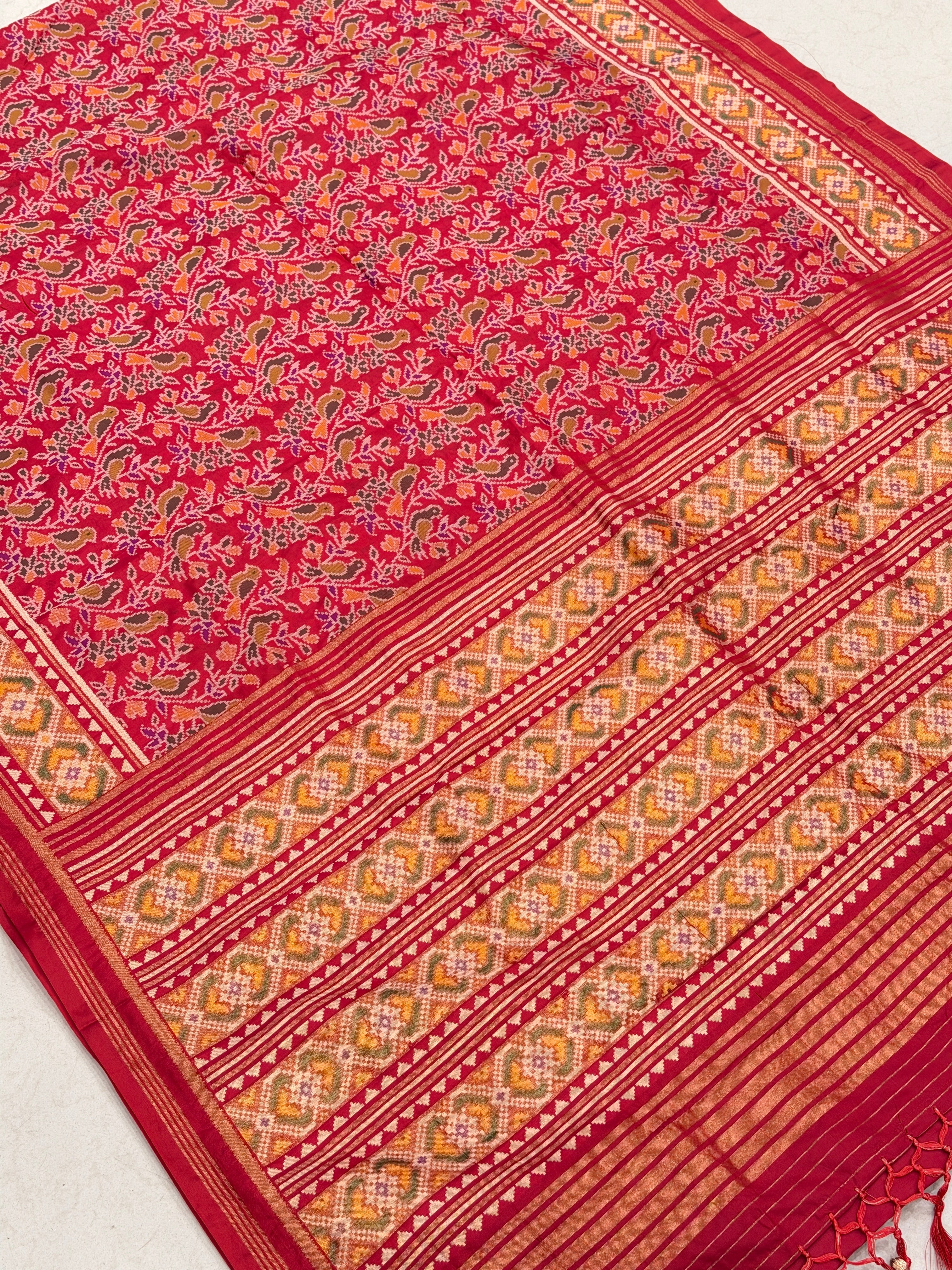 Red Popat Bhat Semi Silk Weaved Patan Patola Saree