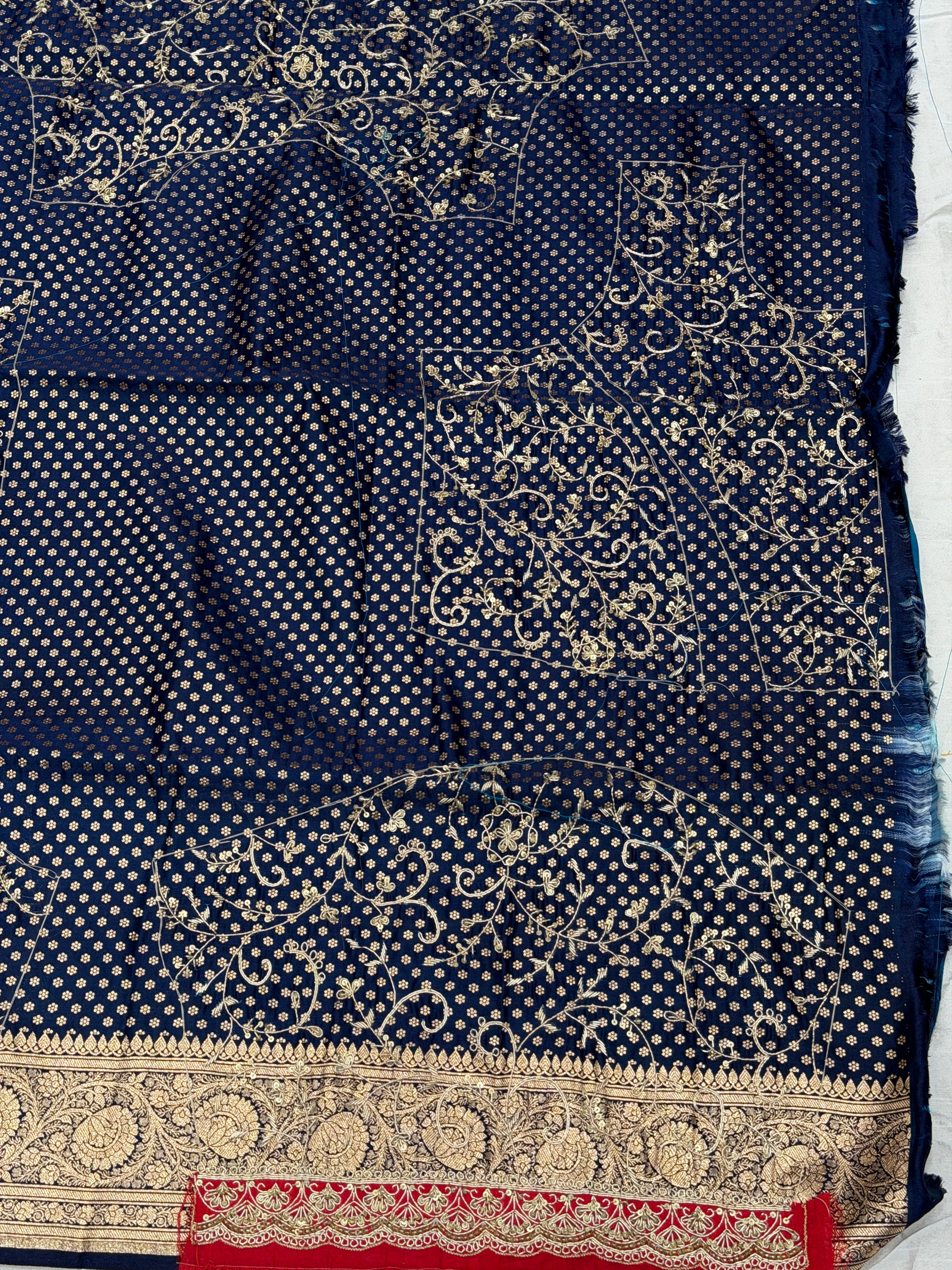 Navy Blue Banarasi Hand Embroidery Blouse Piece