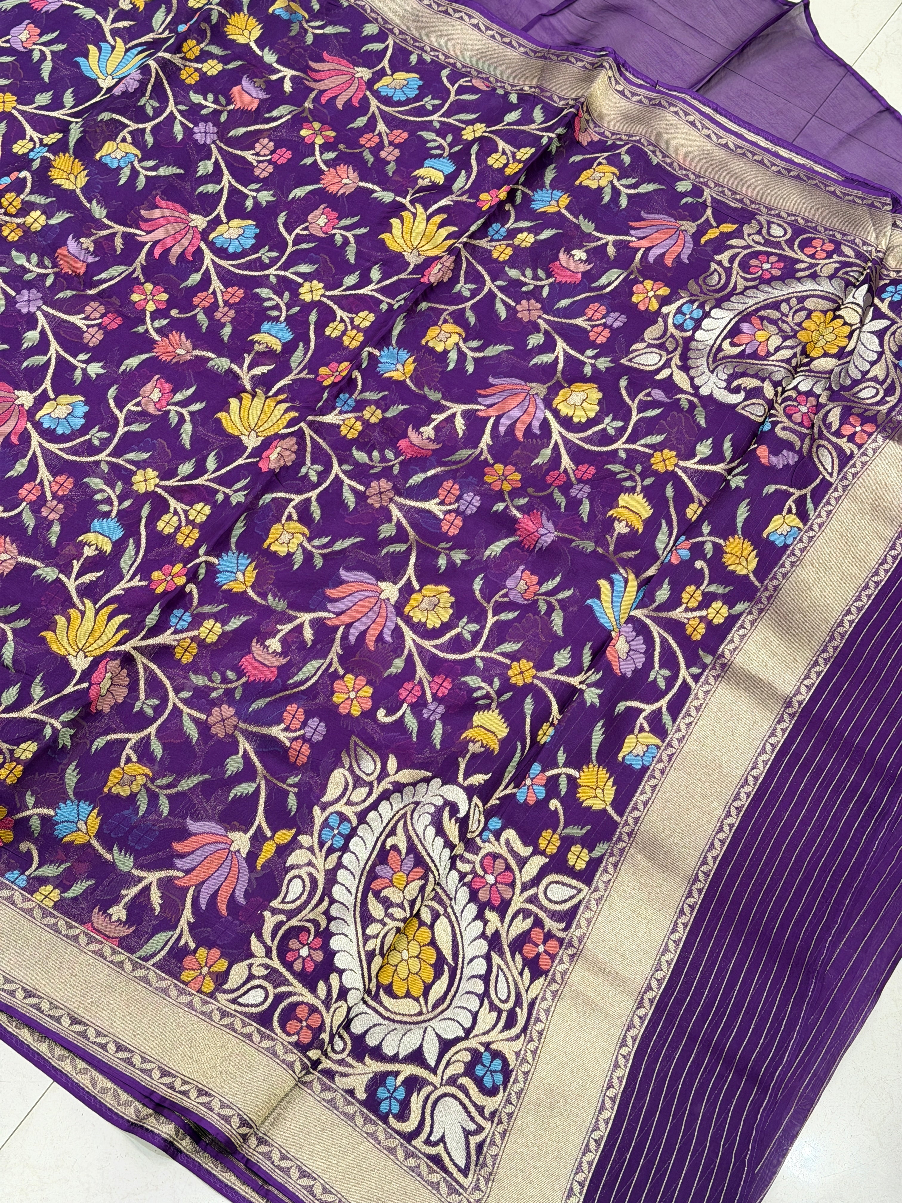 Violet Meenakari Woven Soft Organza Saree