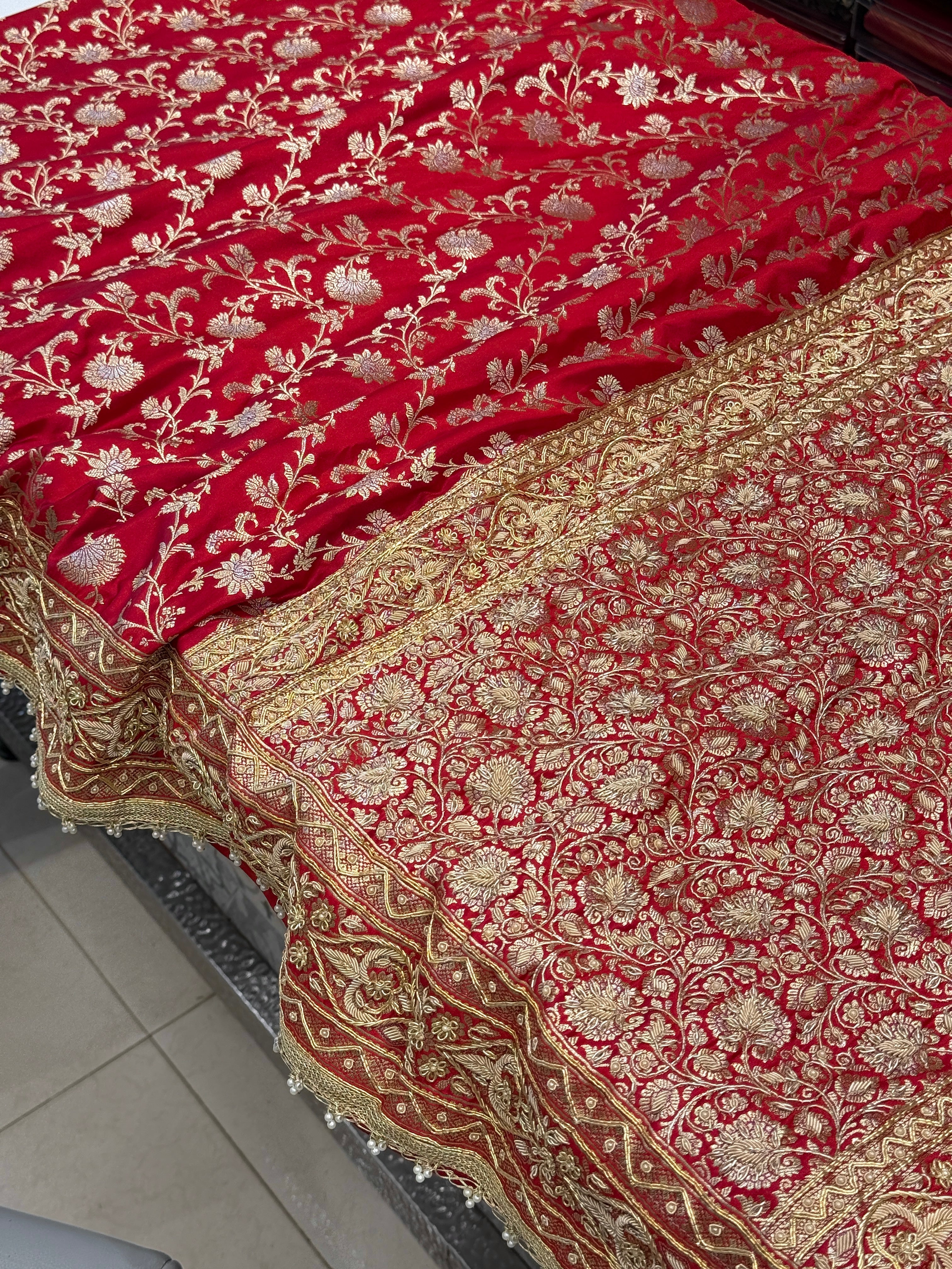 Red Banarasi Silk Small 2.0 Jaal Zardosi Saree