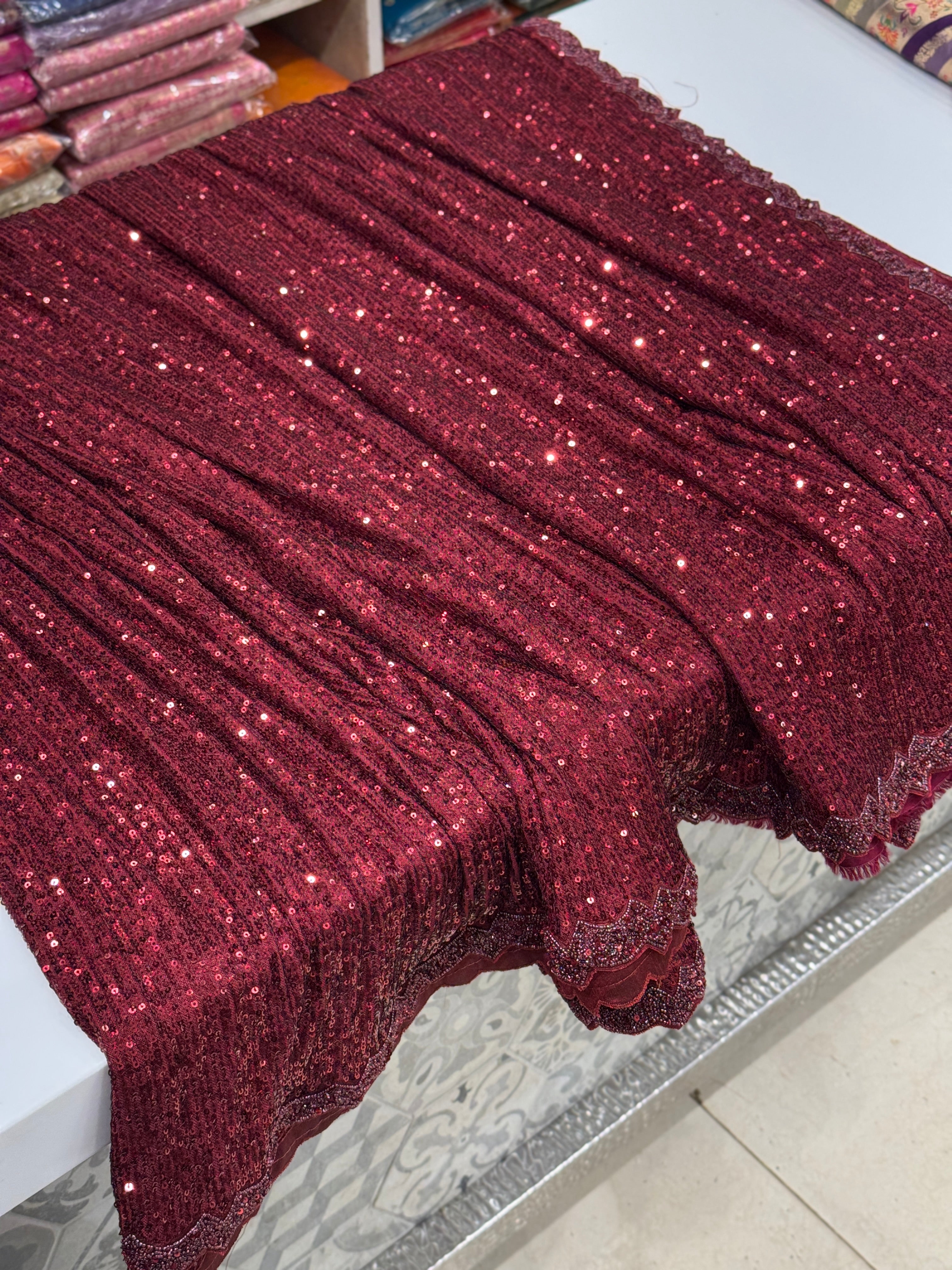 Maroon Sequin Saree Hand Embroidery Border