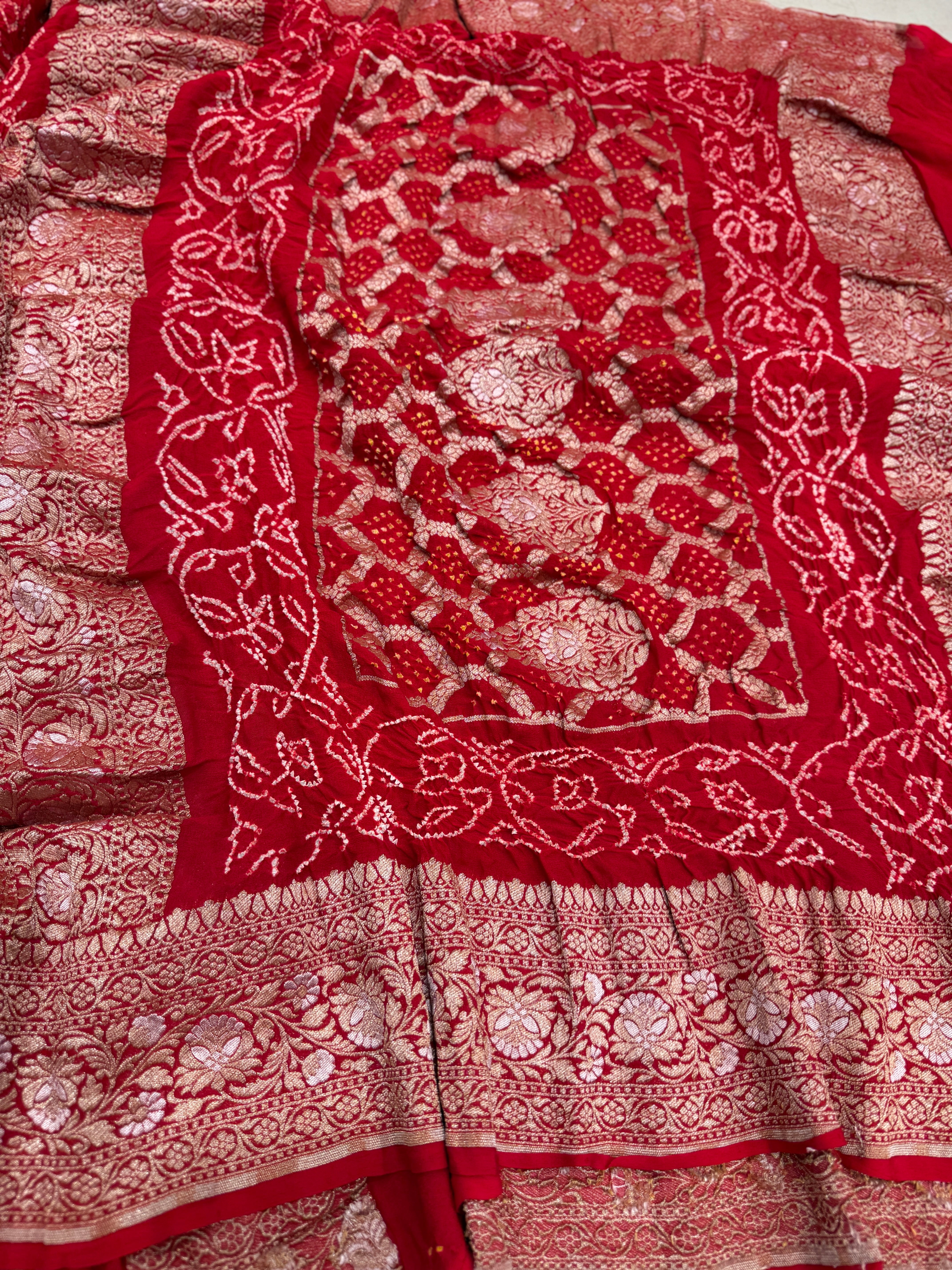 Red Sona Roopa Double Border Rai Bandhej Georgette Bandhini Saree