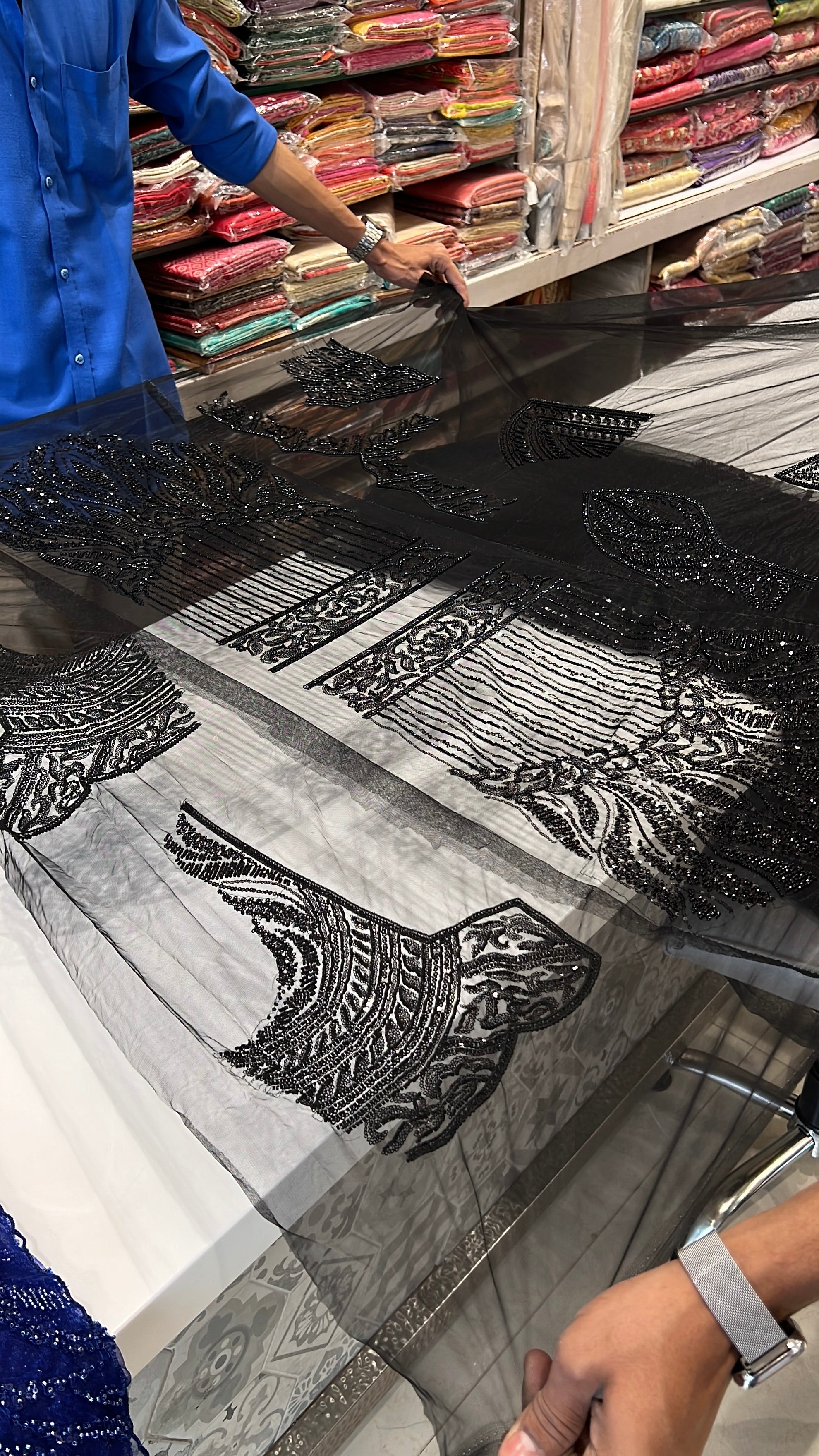 Black Soft Net Moti Sequin Embroidery Saree