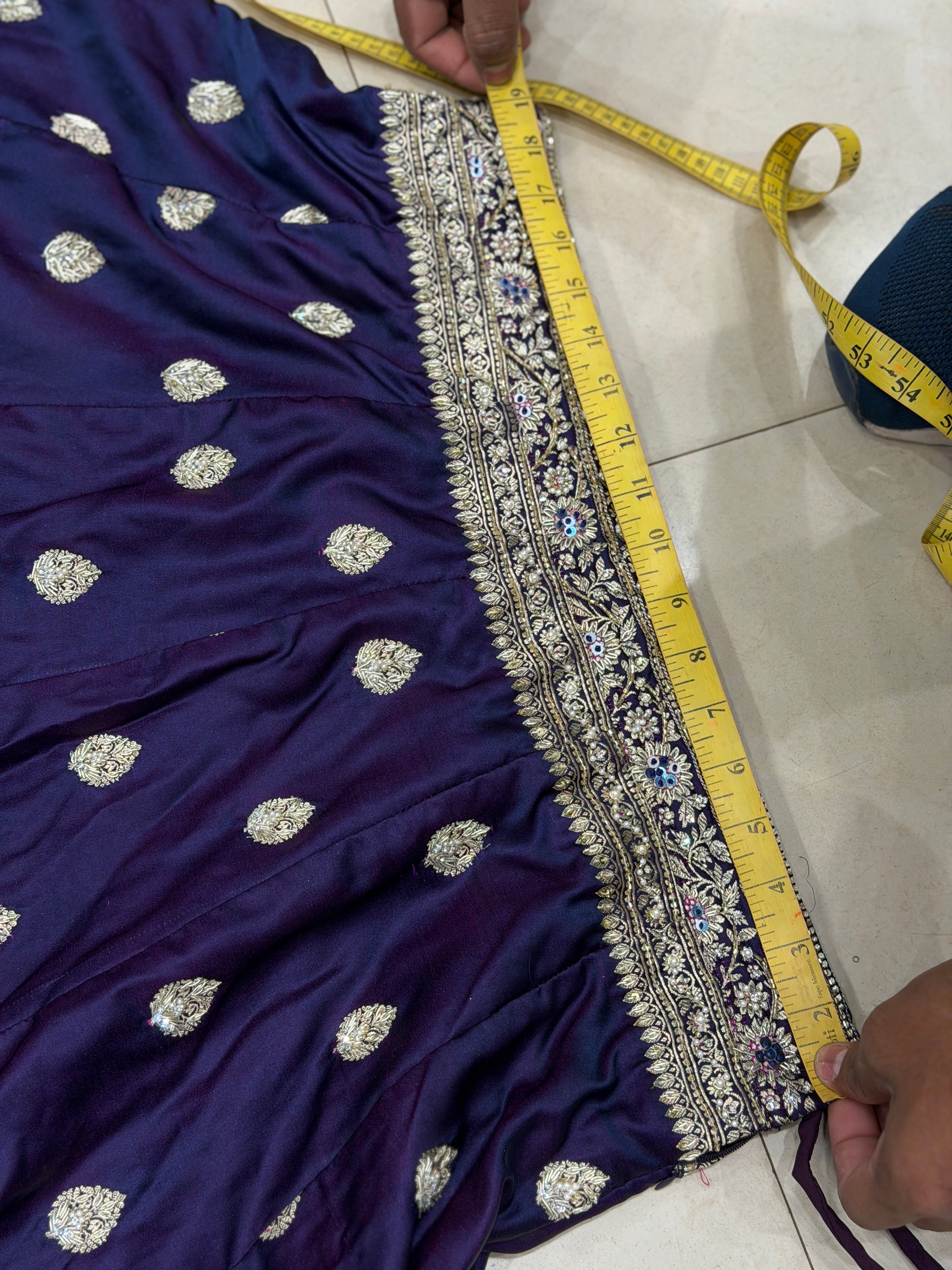 Cross Violet Banarasi Hand Embroidery Lehenga