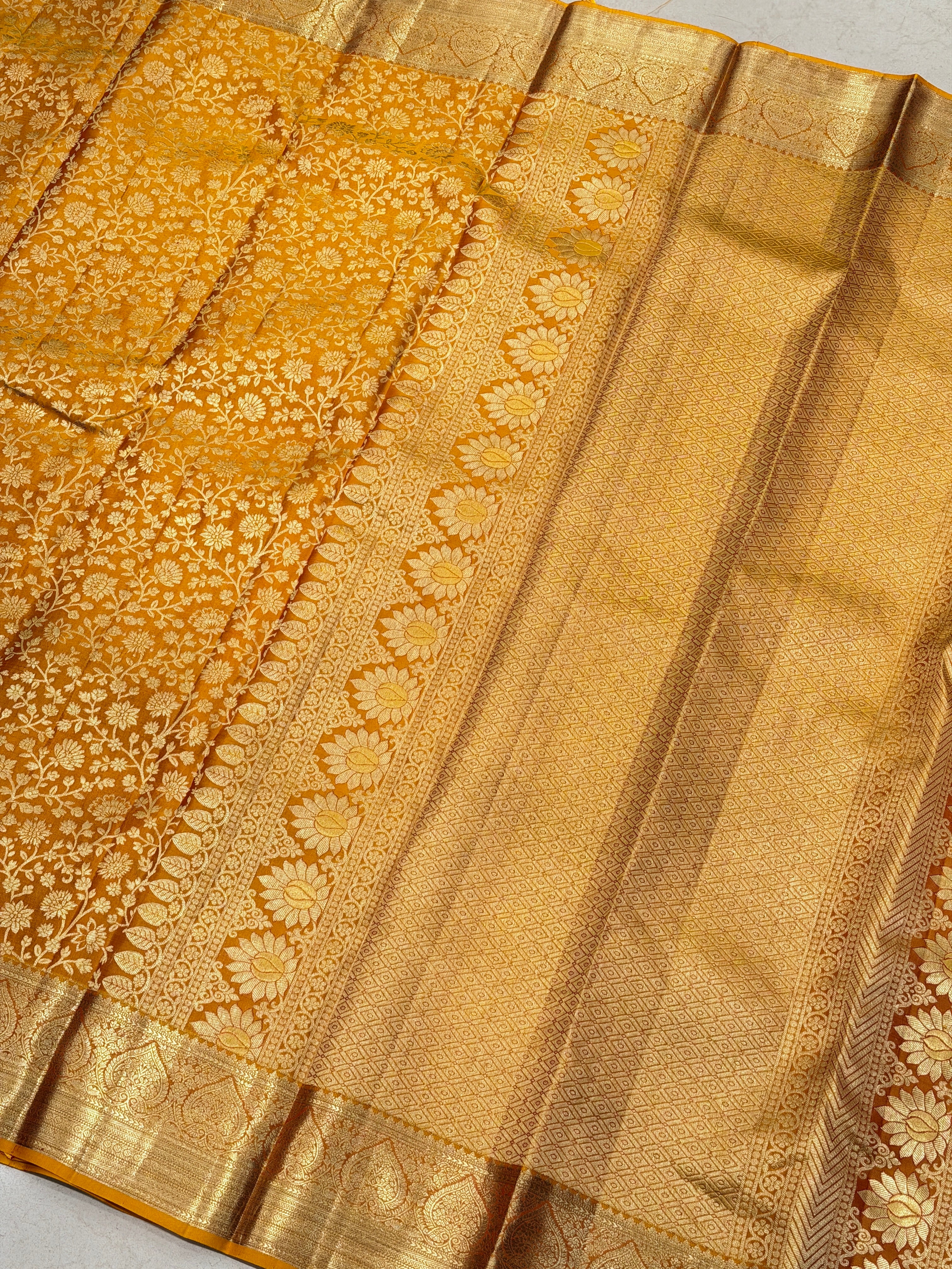 Rust Orange Brocade Jaal Handloom Pure Silk Kanjivaram Saree