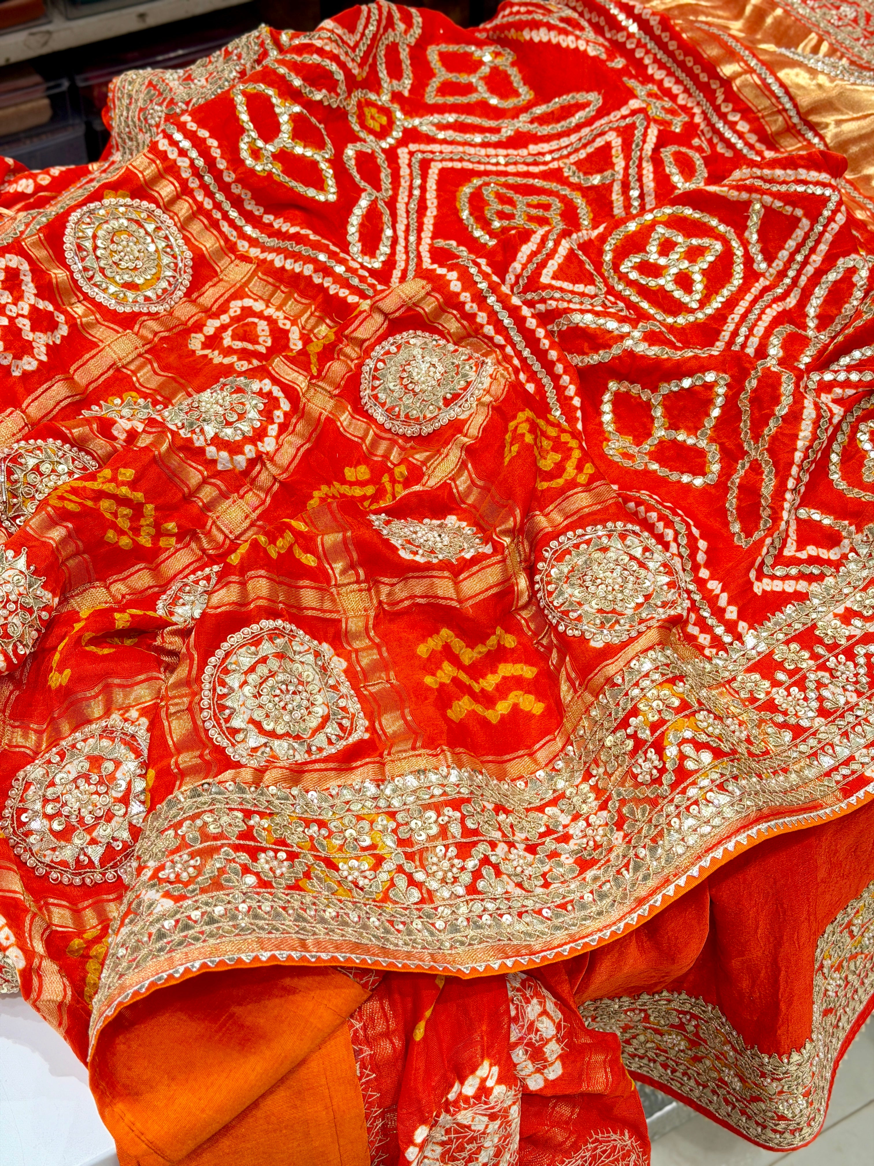 Orange Gajji Silk Dolly Jain Inspired Marodi Gotapatti Hand Embroidery Saree