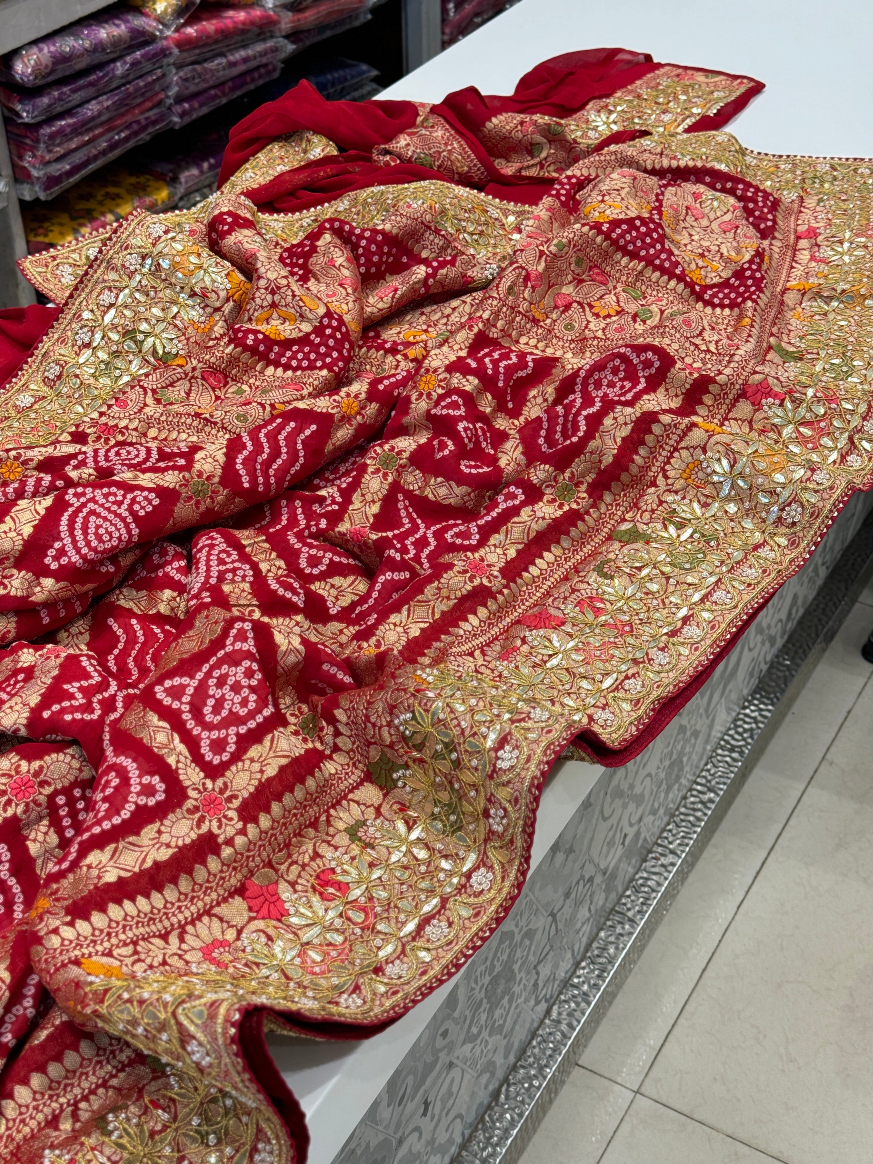 Red Gharchola with Gotapatti Saree