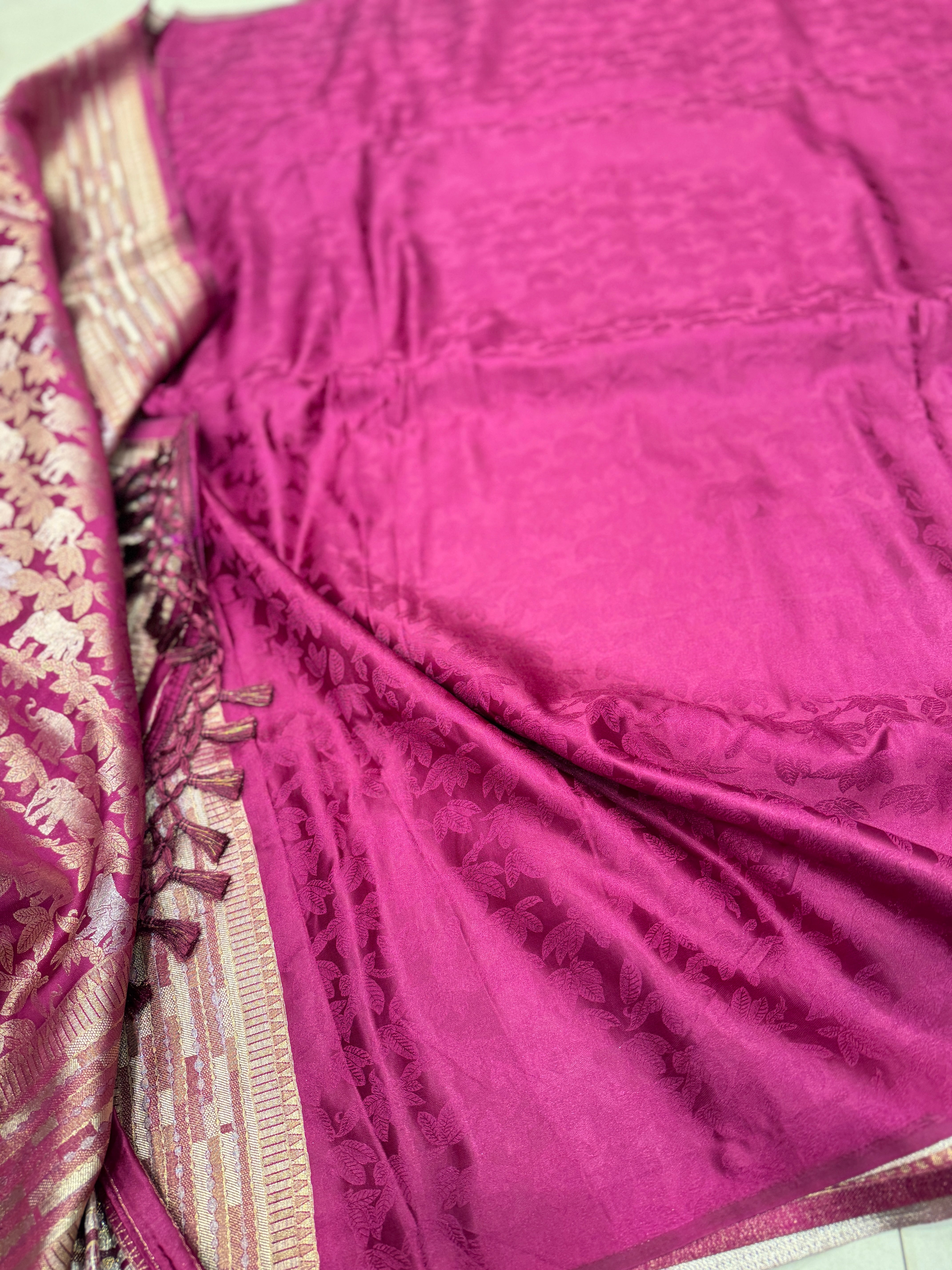 Wine Banarasi Soft Silk Semi Elephant Motif Saree