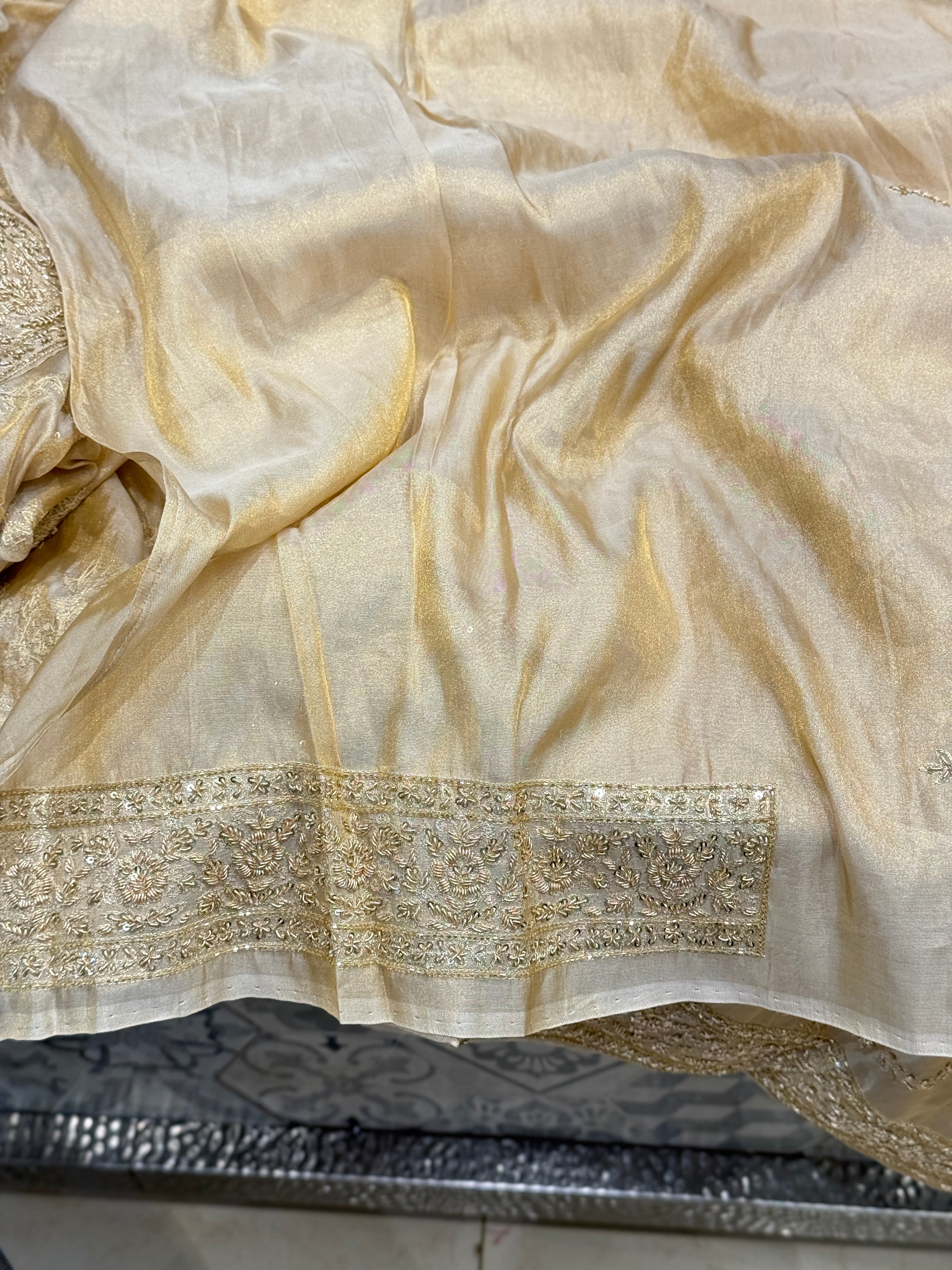 Handloom Tissue Silk Zardosi Hand Embroidery Jaal Saree