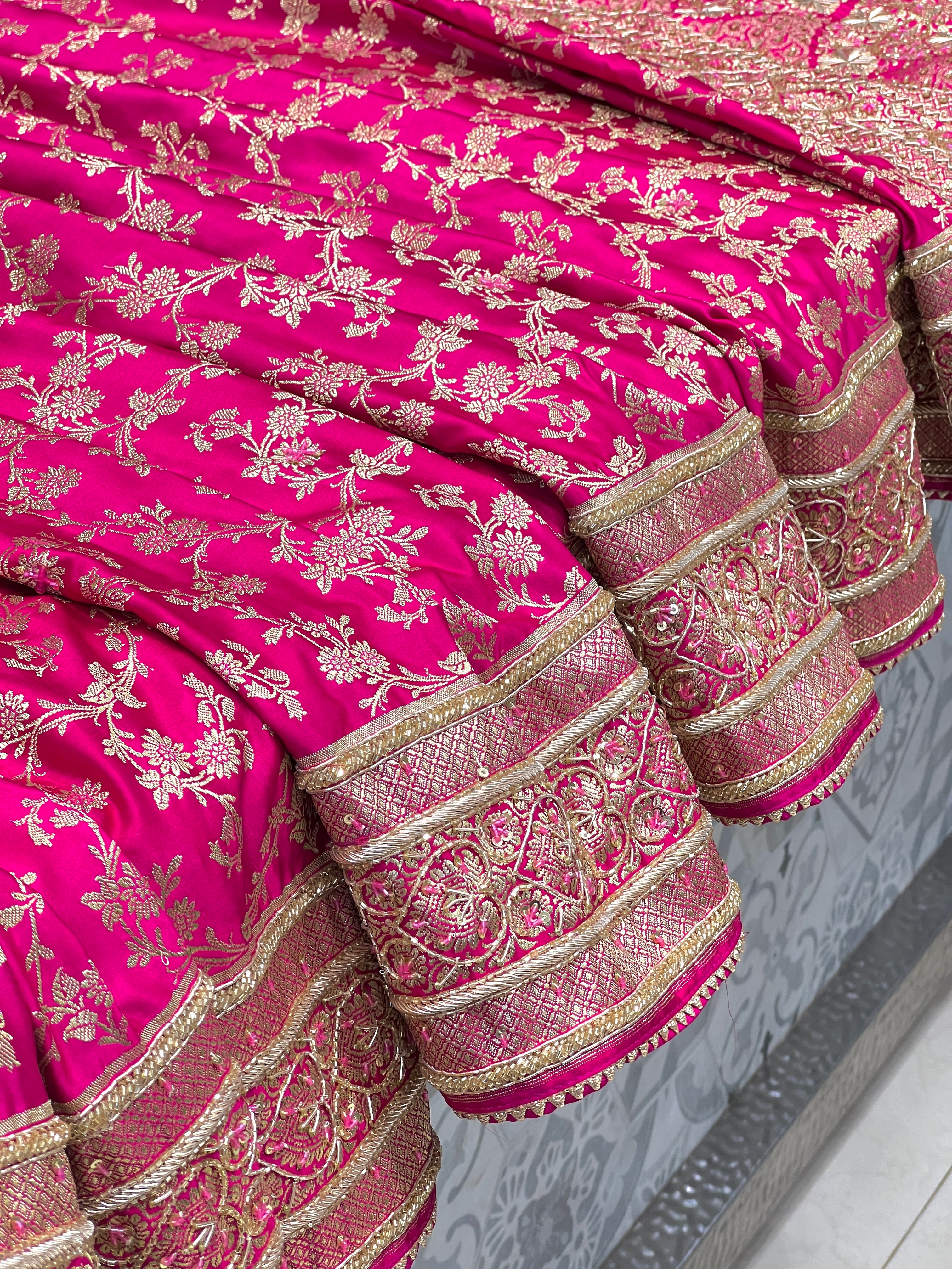 Rani Banarasi Silk Jaal Zardosi Embroidery Saree