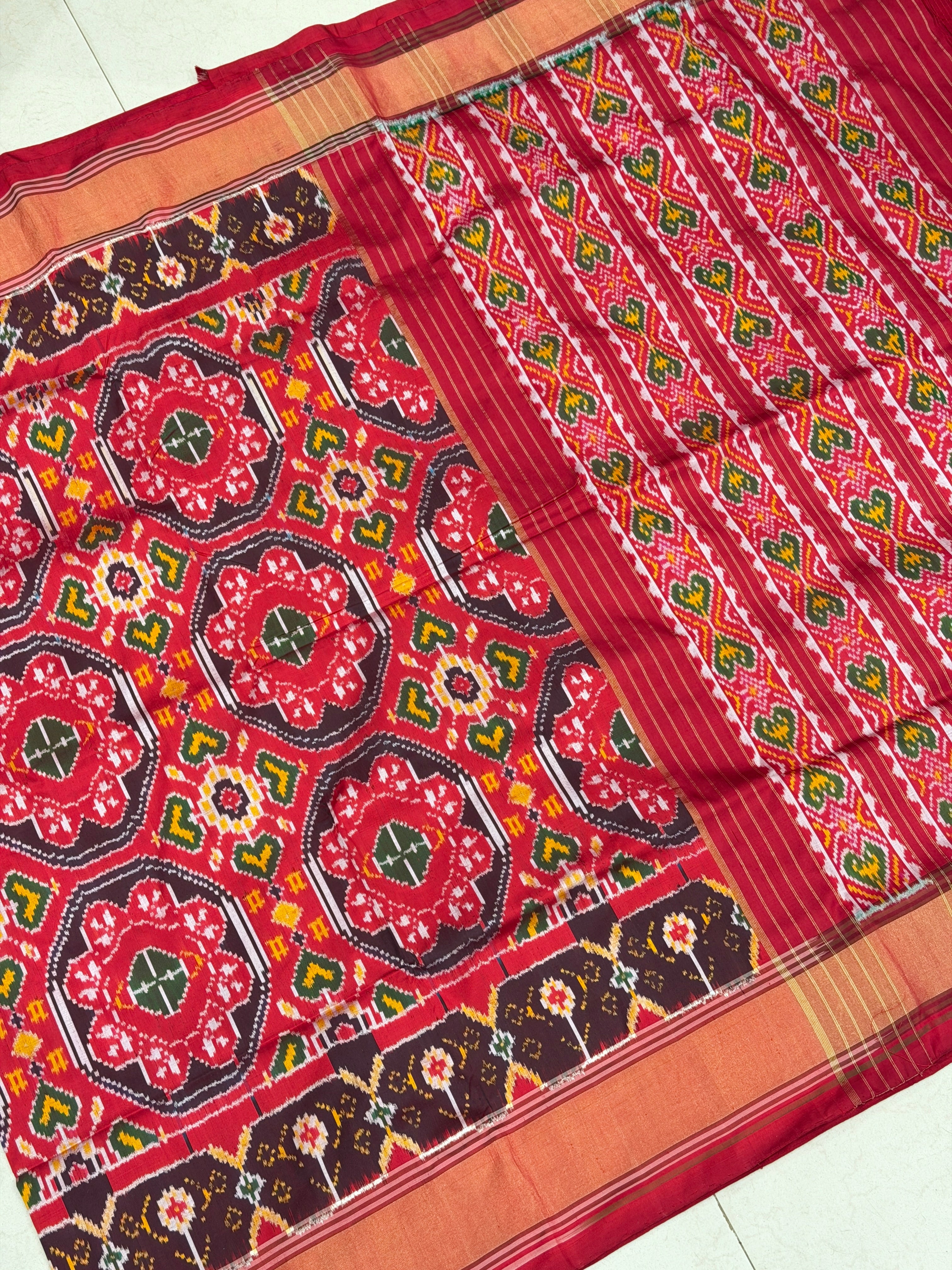 Red Chhabadi Patan Handloom Ikat Patola Silk Saree