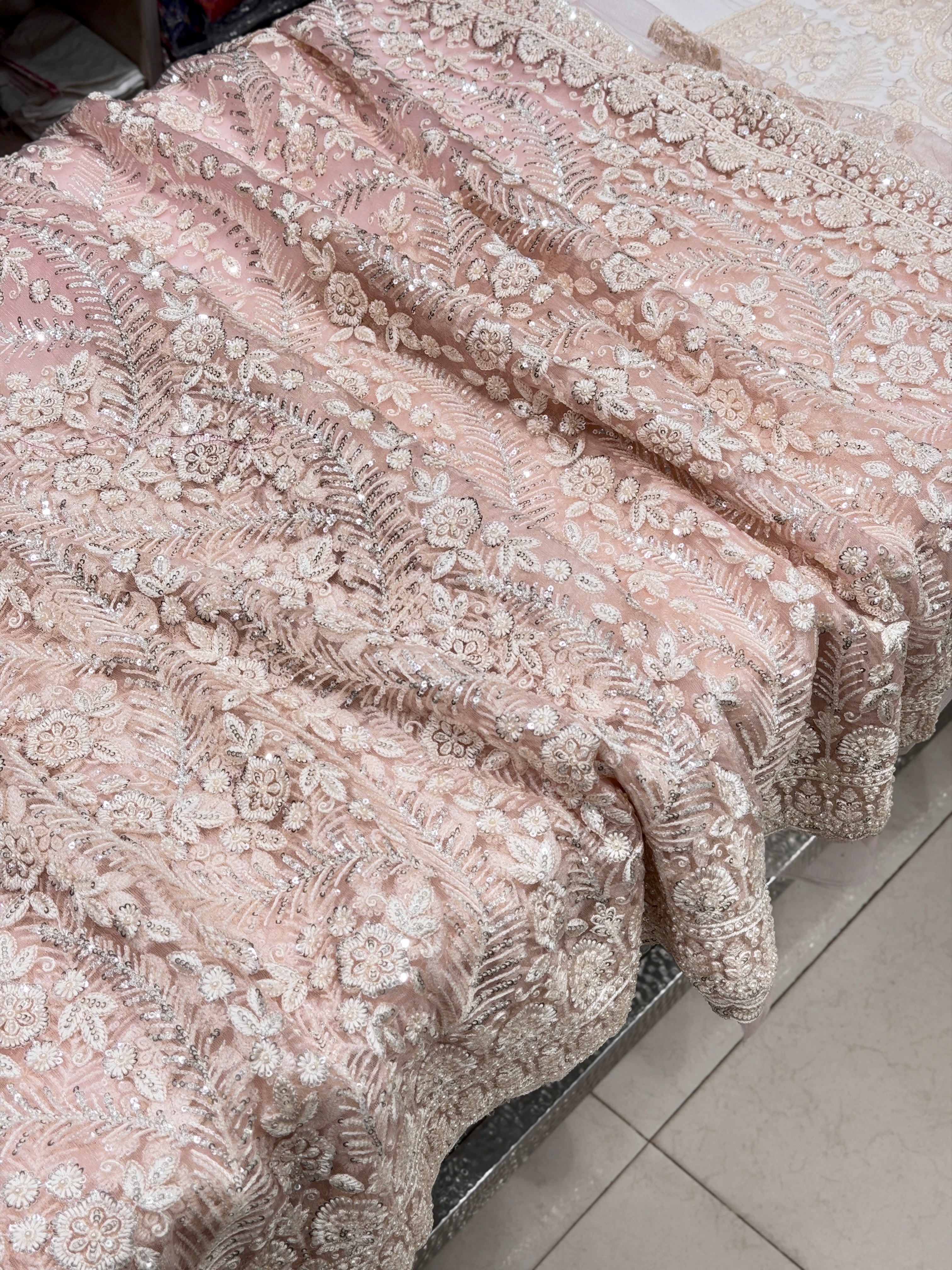 Pink Net Resham Moti Embroidery Soft Saree Floral Border