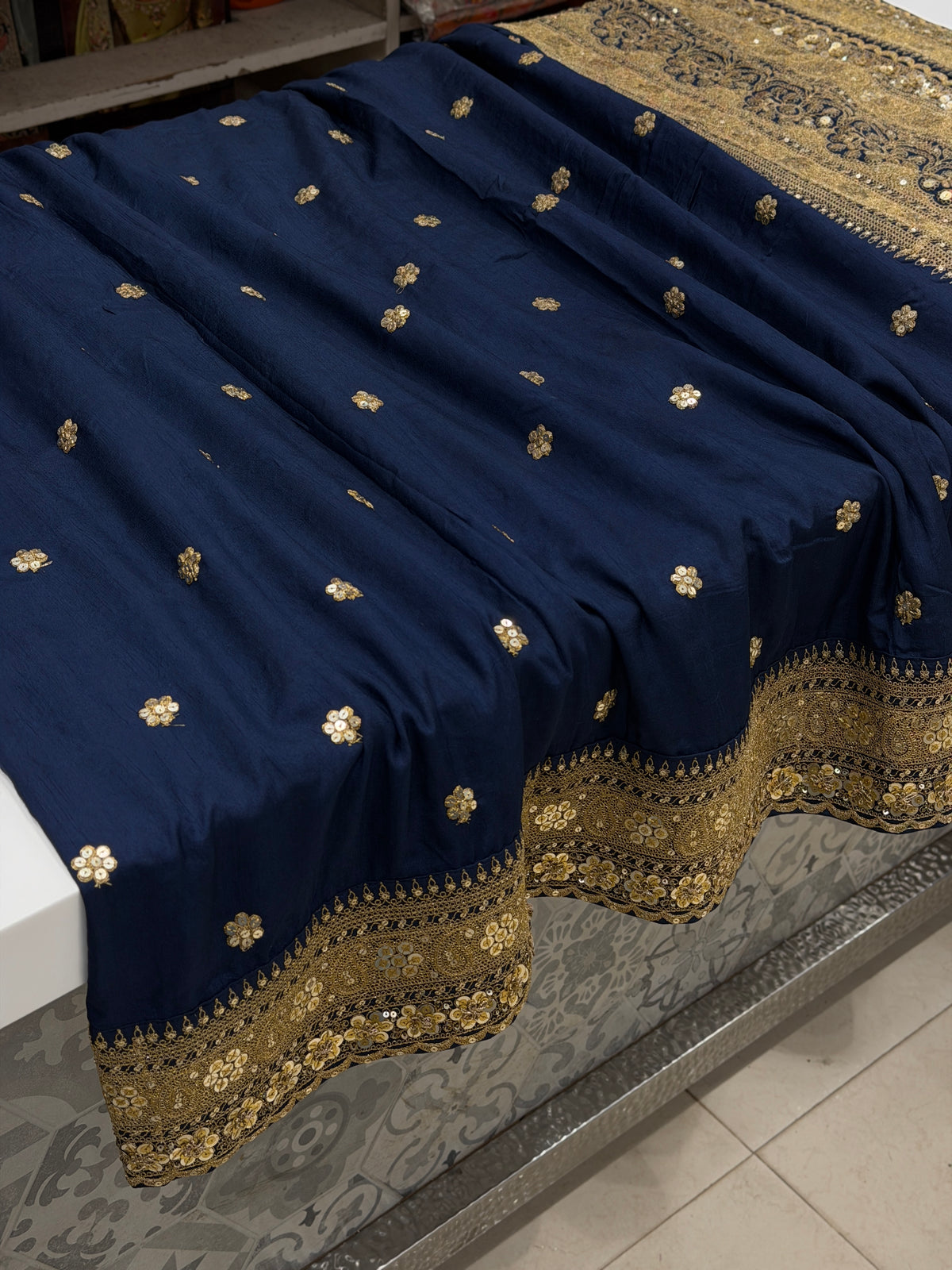 Blue Sabyasachi Inspired Marodi Embroidery Pure Silk Saree