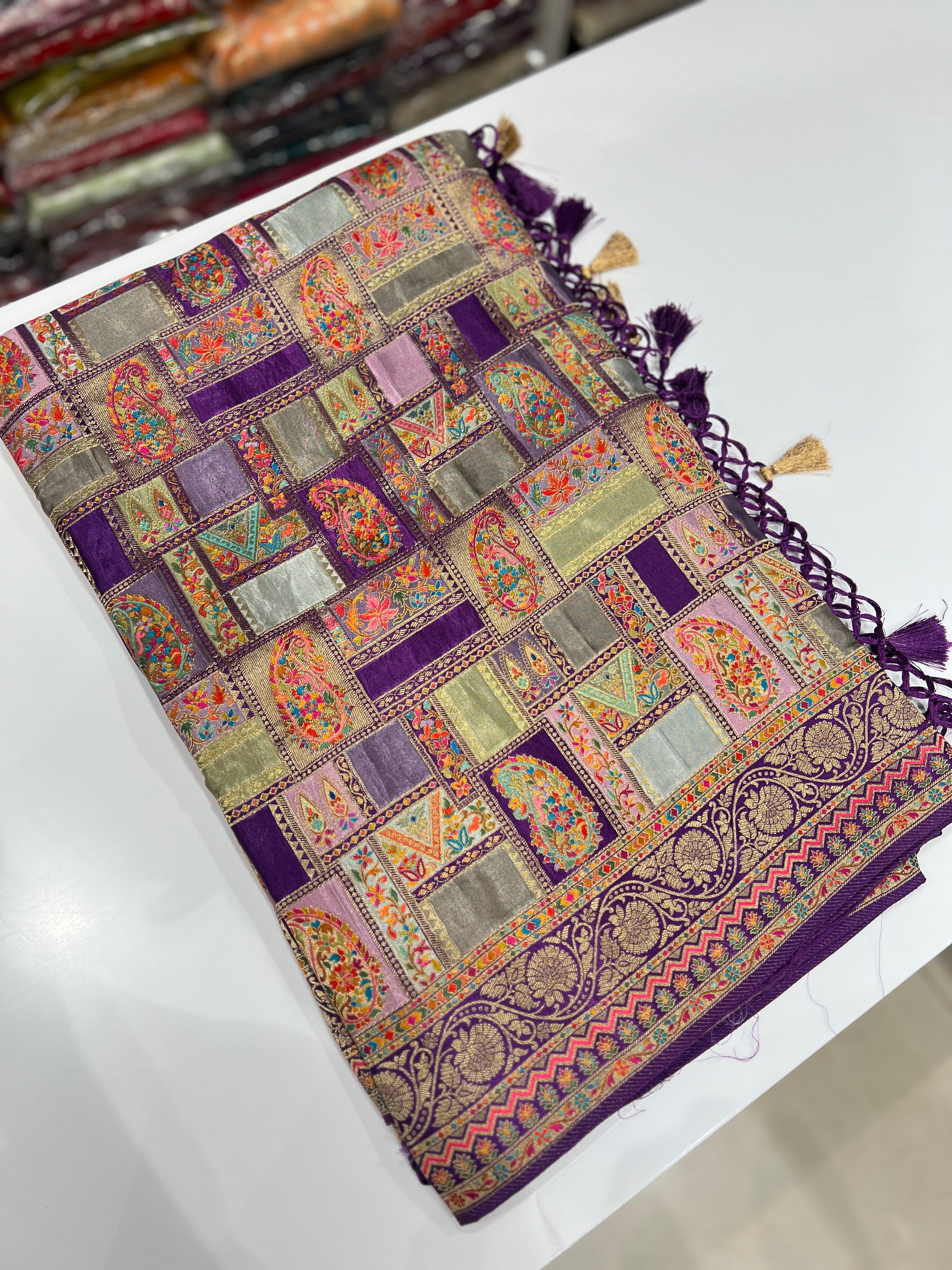 Purple Banarasi Check Modal Rangkat Saree