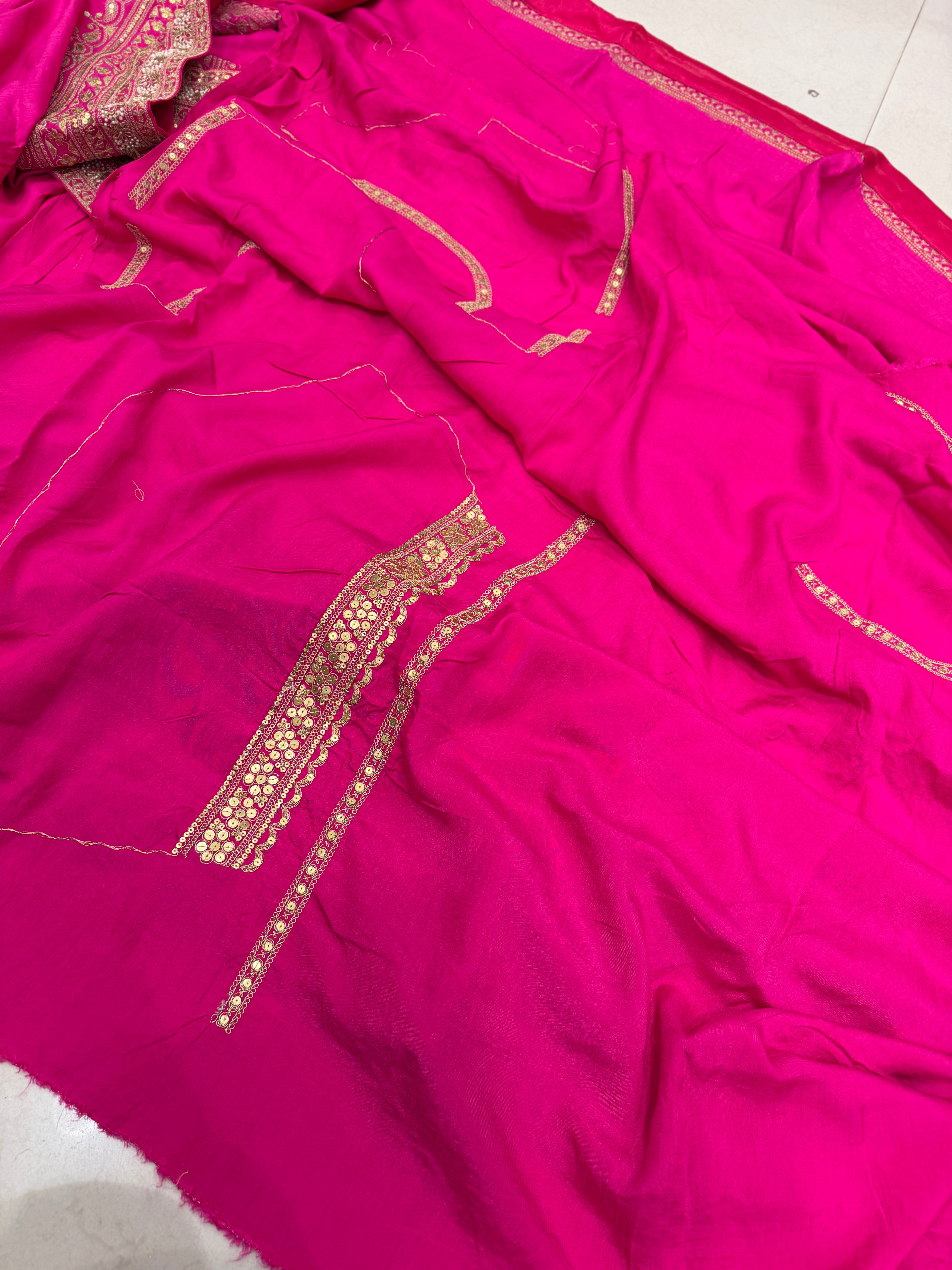 Rani Pink Sabyasachi Inspired Marodi Jaal Pallu Embroidery Pure Silk Saree