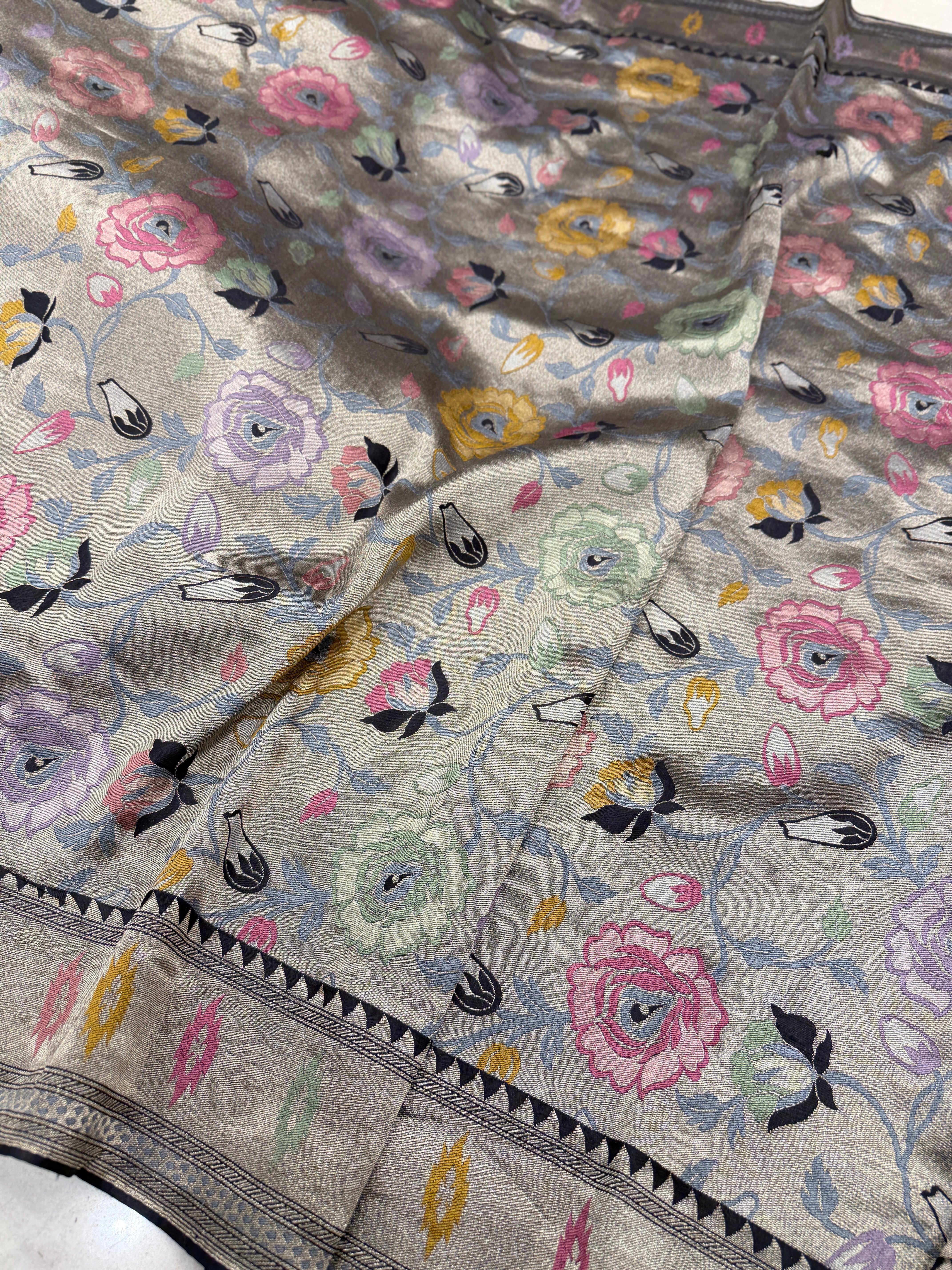 Black Banarasi Munga Tissue Meenakari Saree