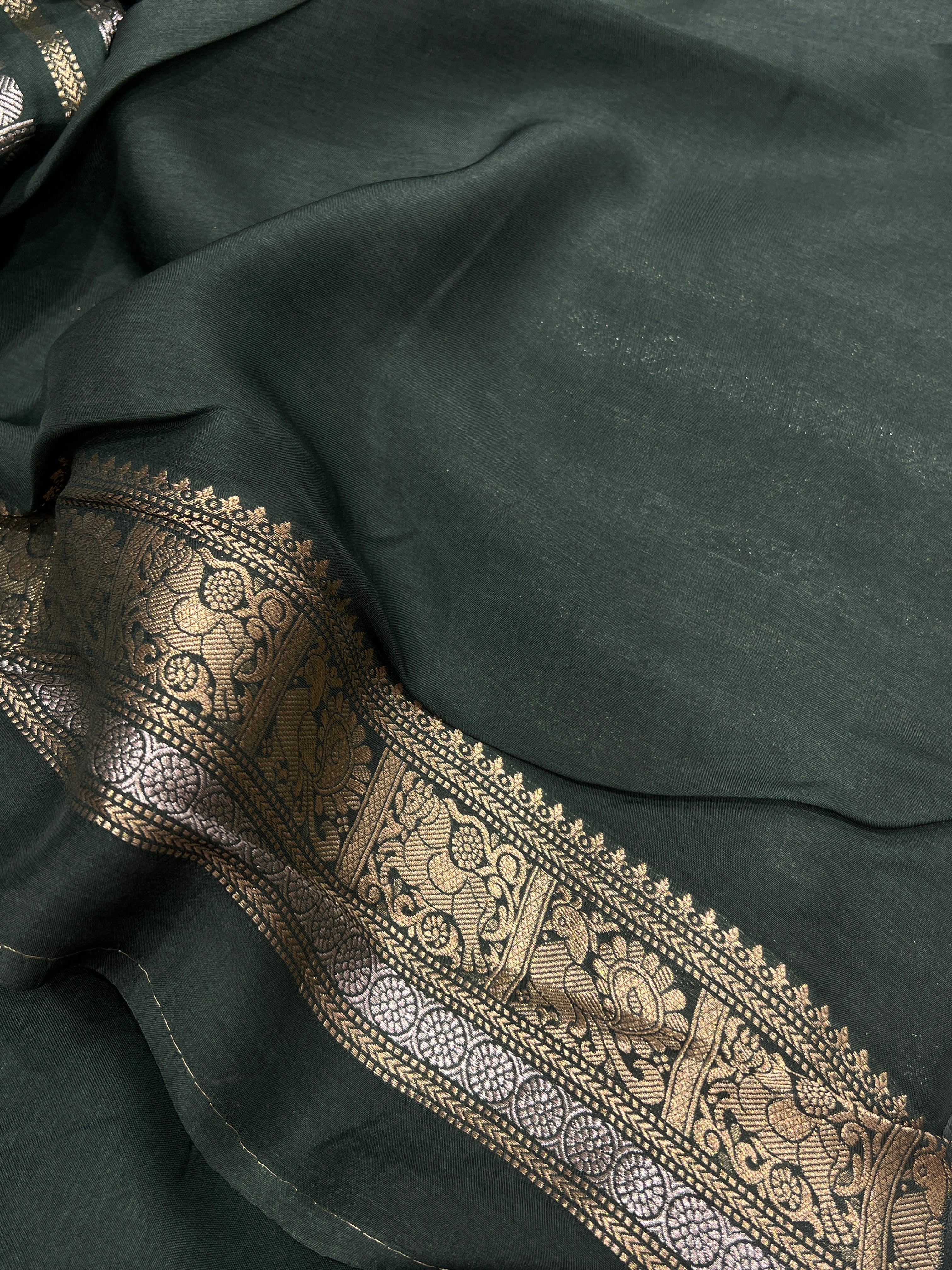 Nita Ambani Inspired Bottle Green Contemporary Banarasi Saree