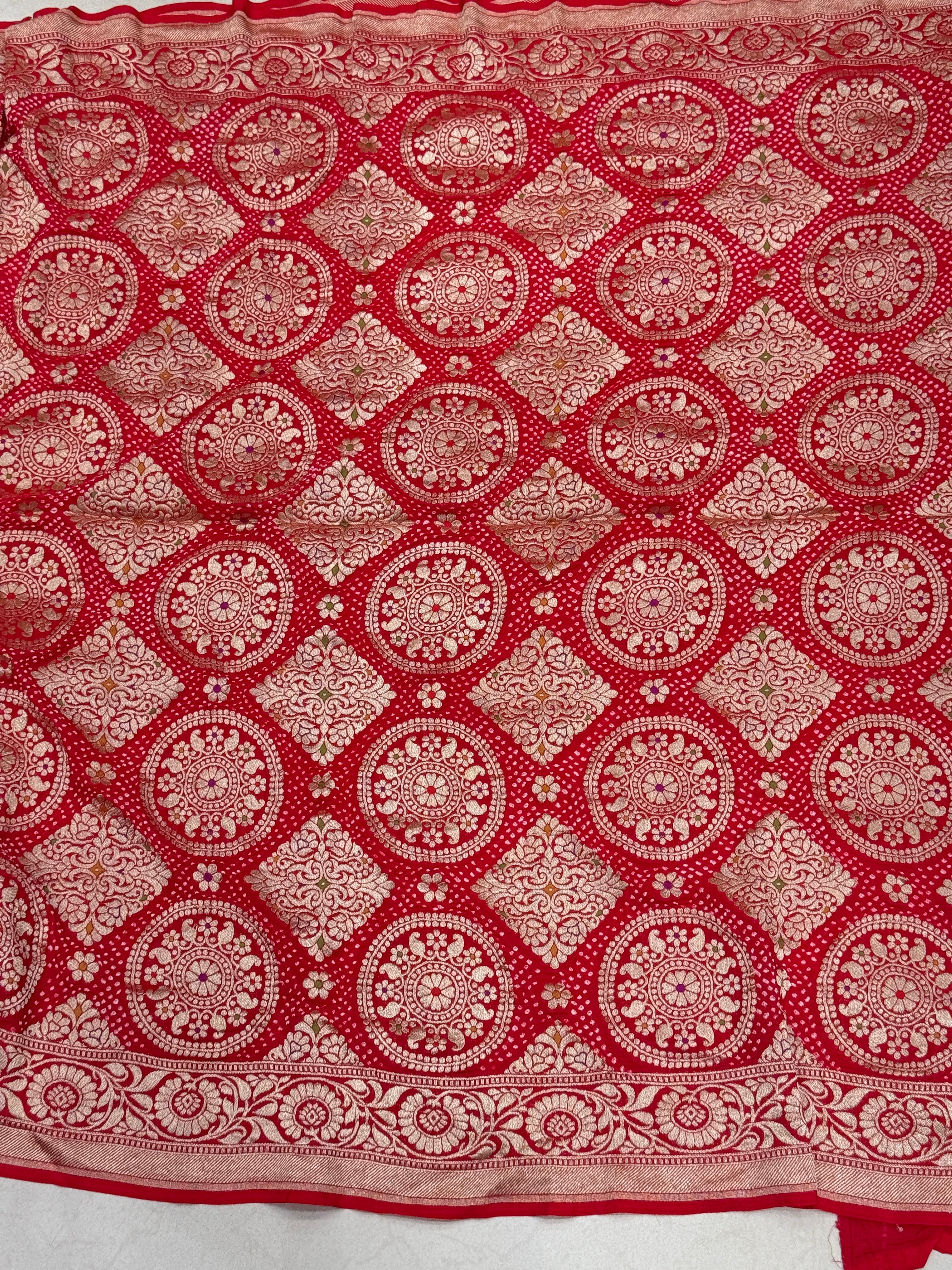 Red Rai Bandhej Georgette Bandhini Saree