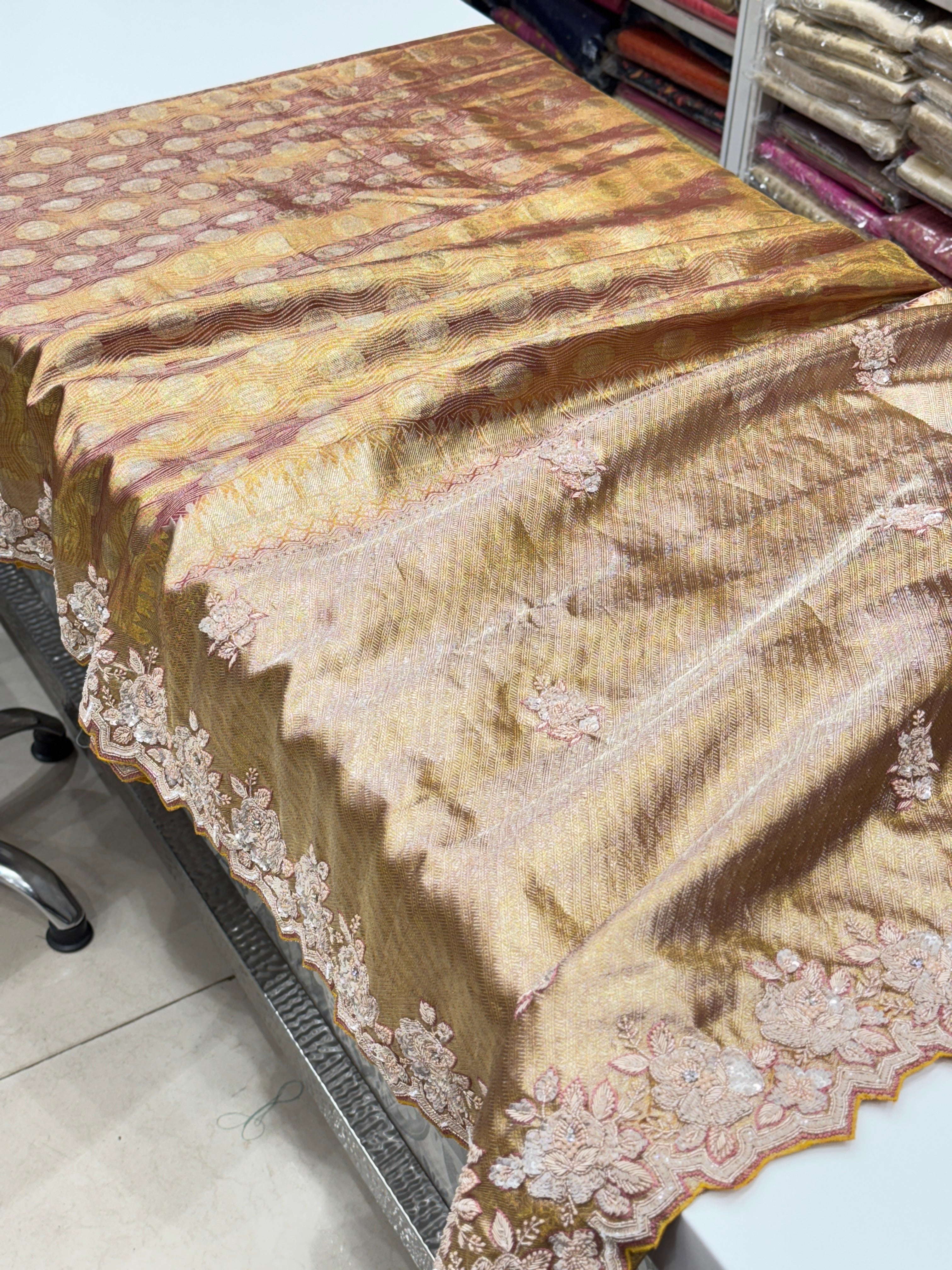 Rust Kanjivaram Hand Embroidery Saree