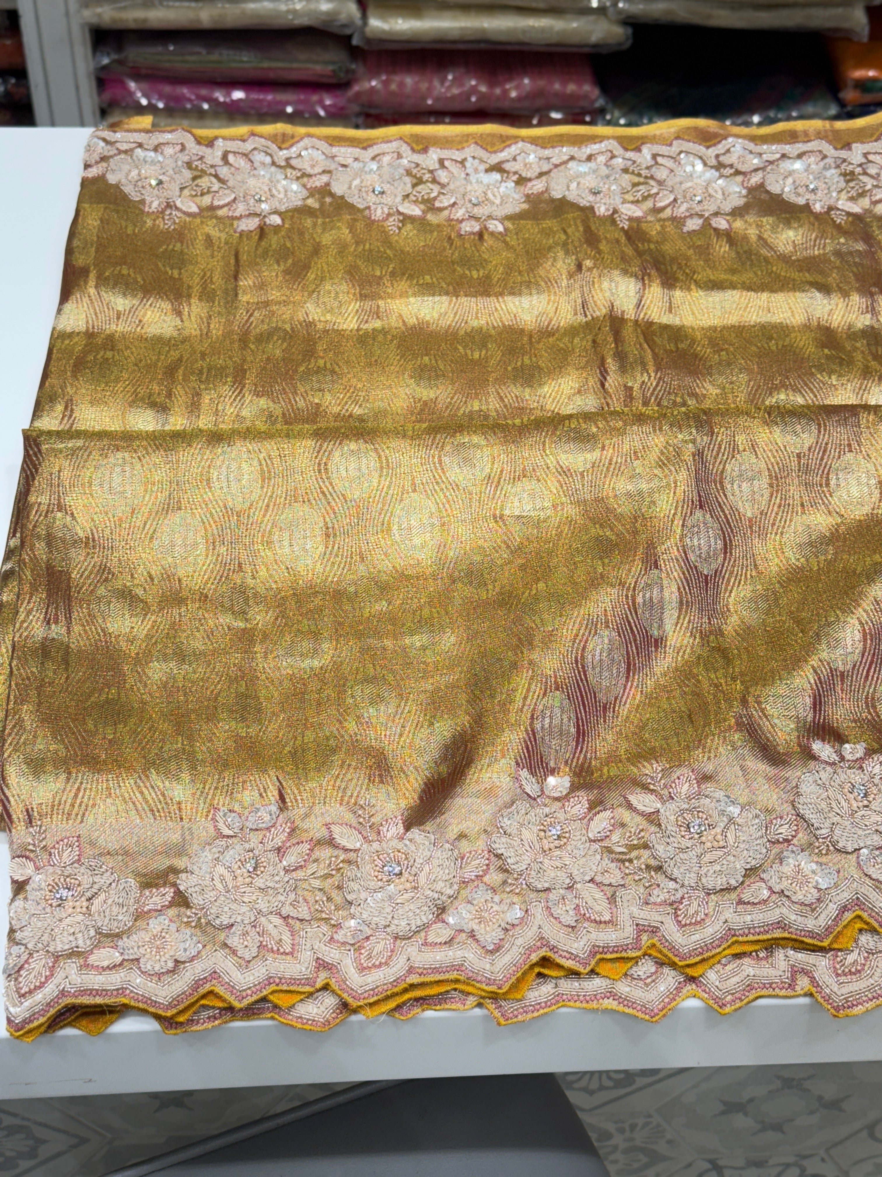 Rust Kanjivaram Hand Embroidery Saree