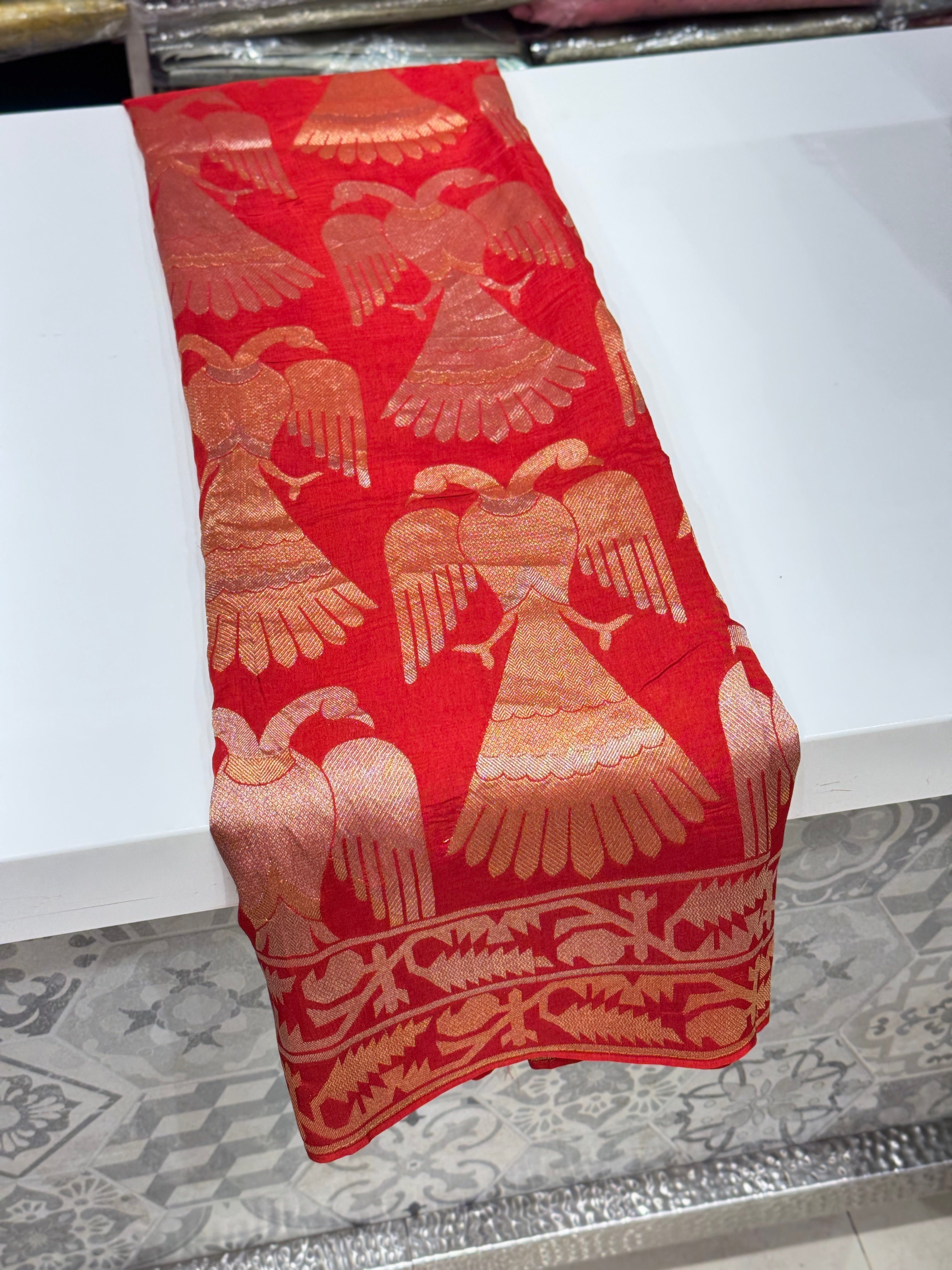 Red Nita Ambani Inspired Contemporary Banarasi Munga Saree