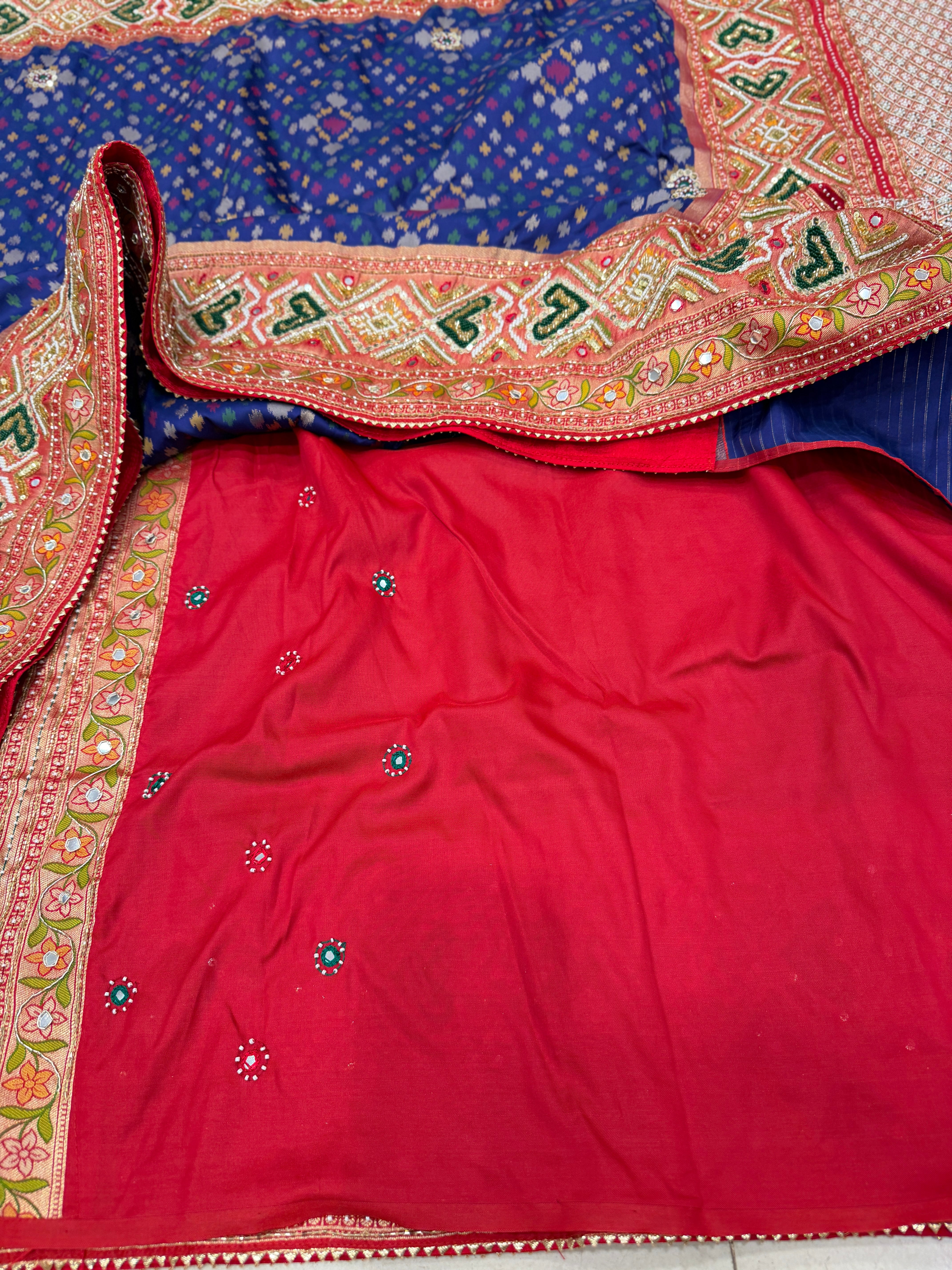 Blue Banarasi Ikat Patola Moti Hand Embroidery Saree