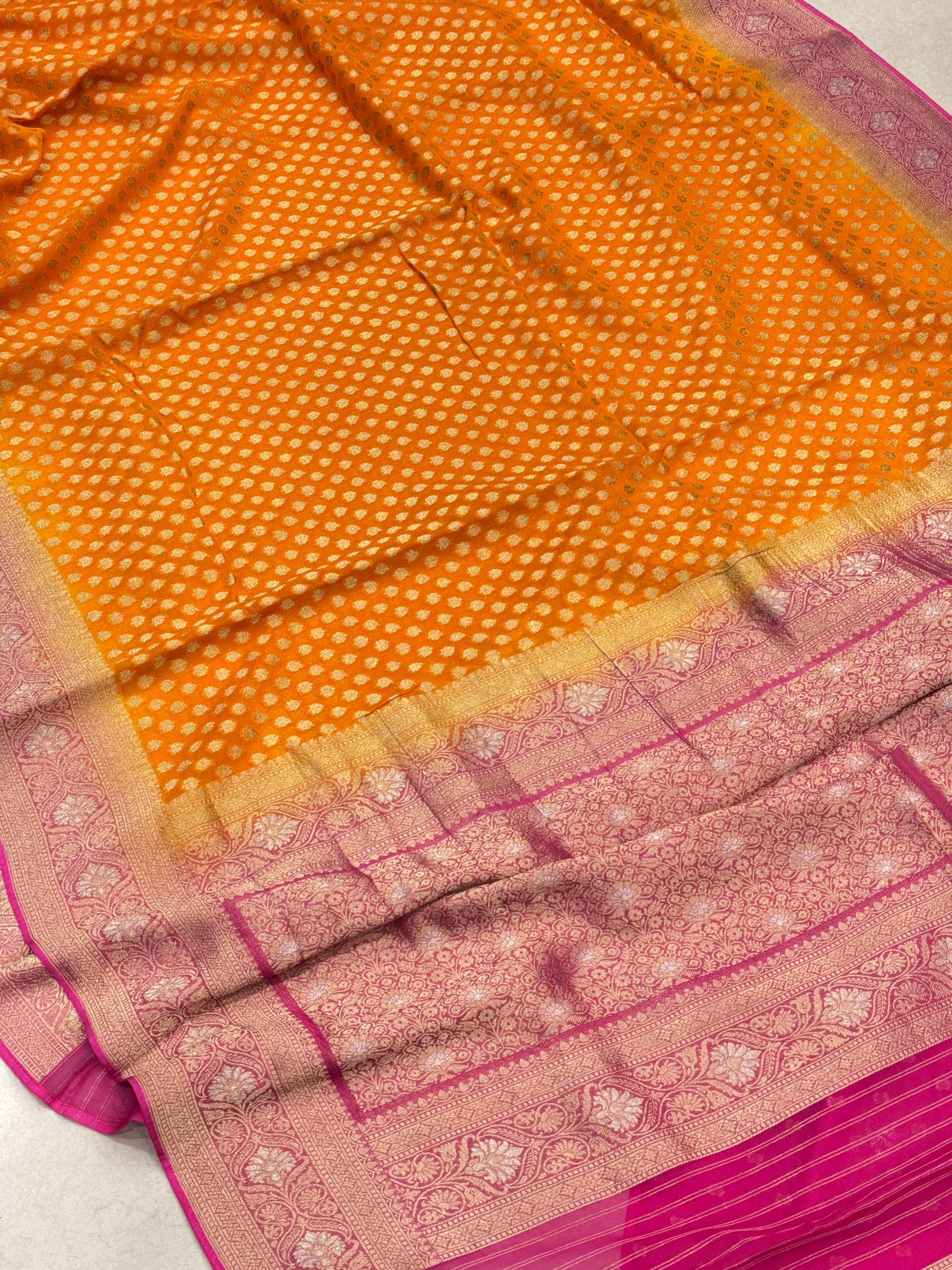 Orange Rani Banarasi Georgette Butti Saree