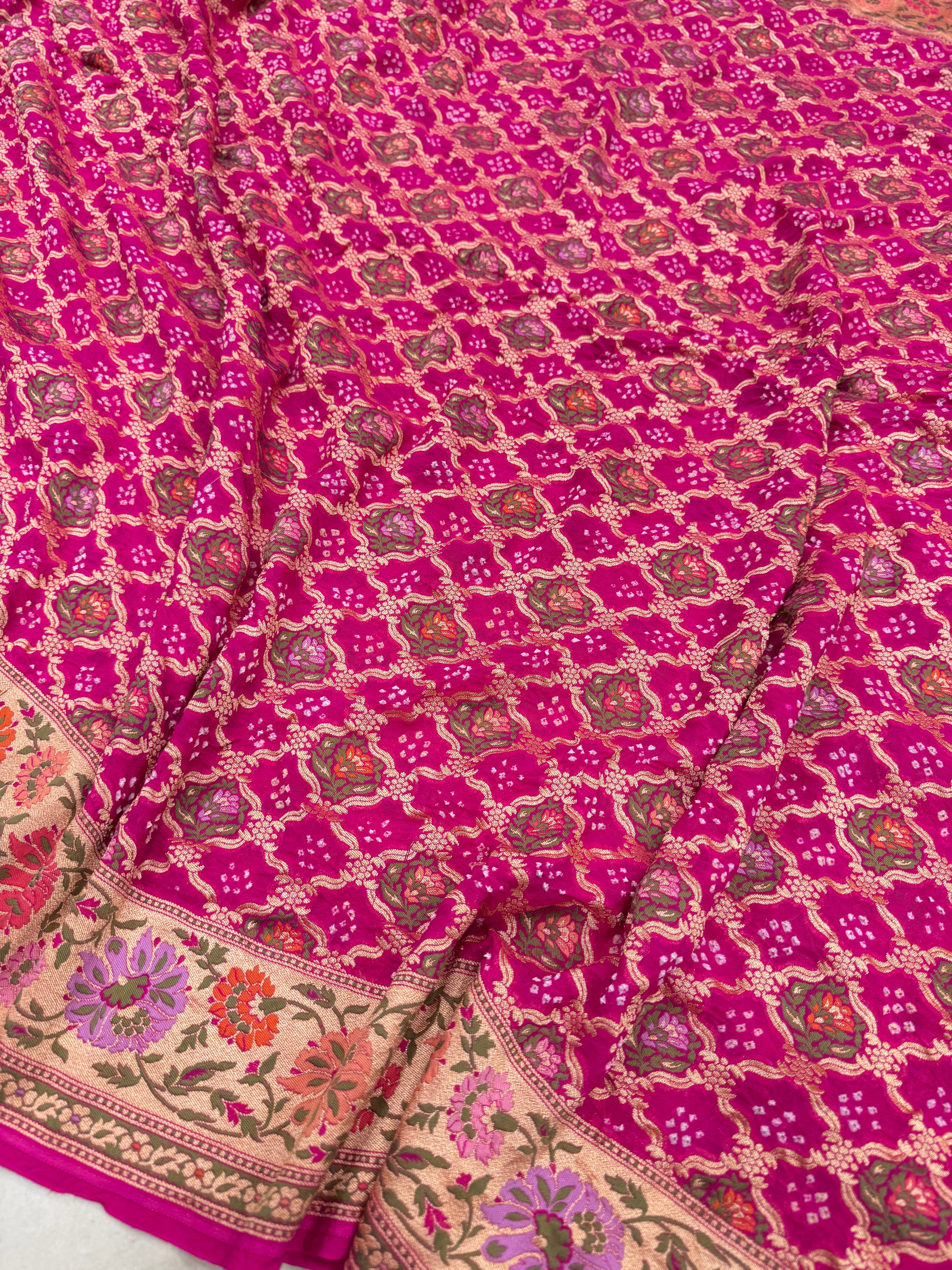 Rani Floral Border Meenakari Rai Bandhej Georgette Bandhini Saree