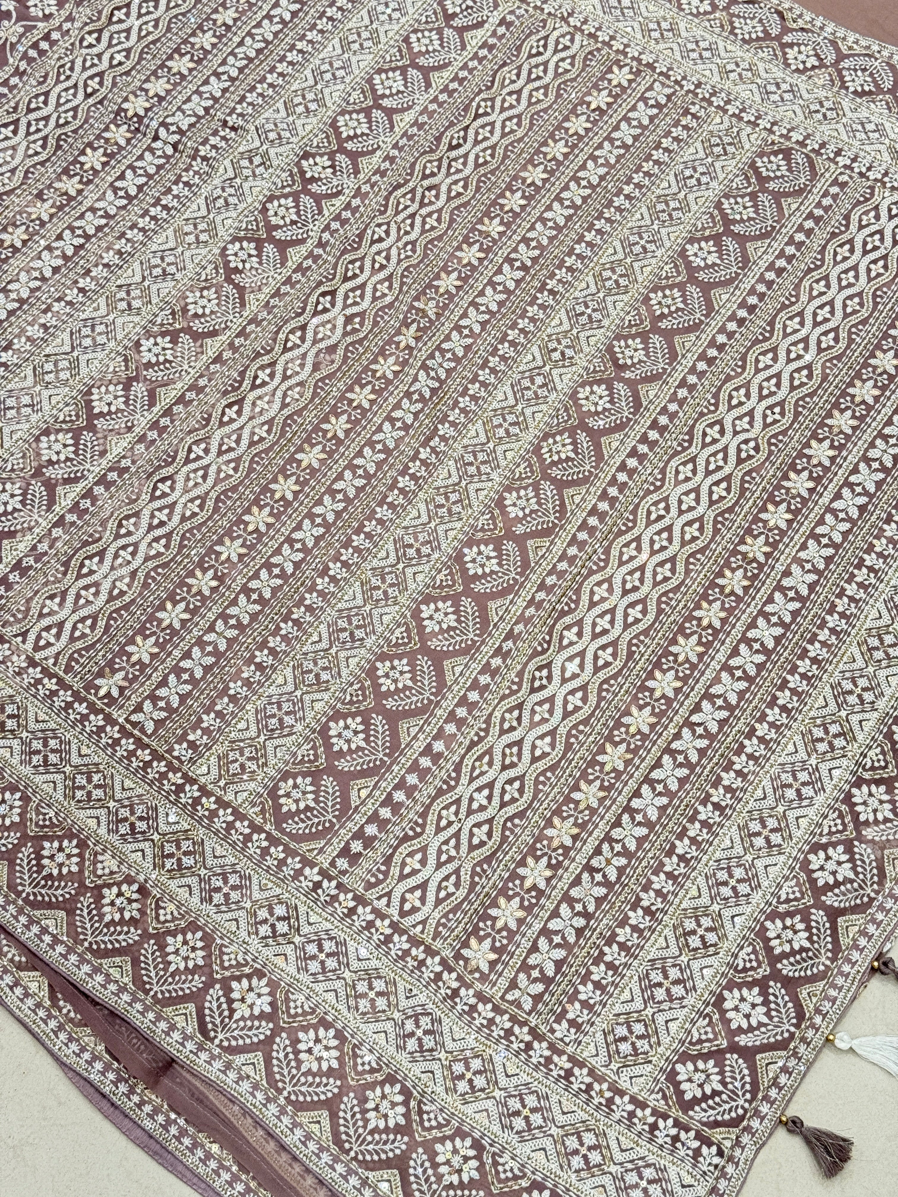 Mauve Pink Jaal Chikankari on Georgette with Cutdana Hand Embroidery