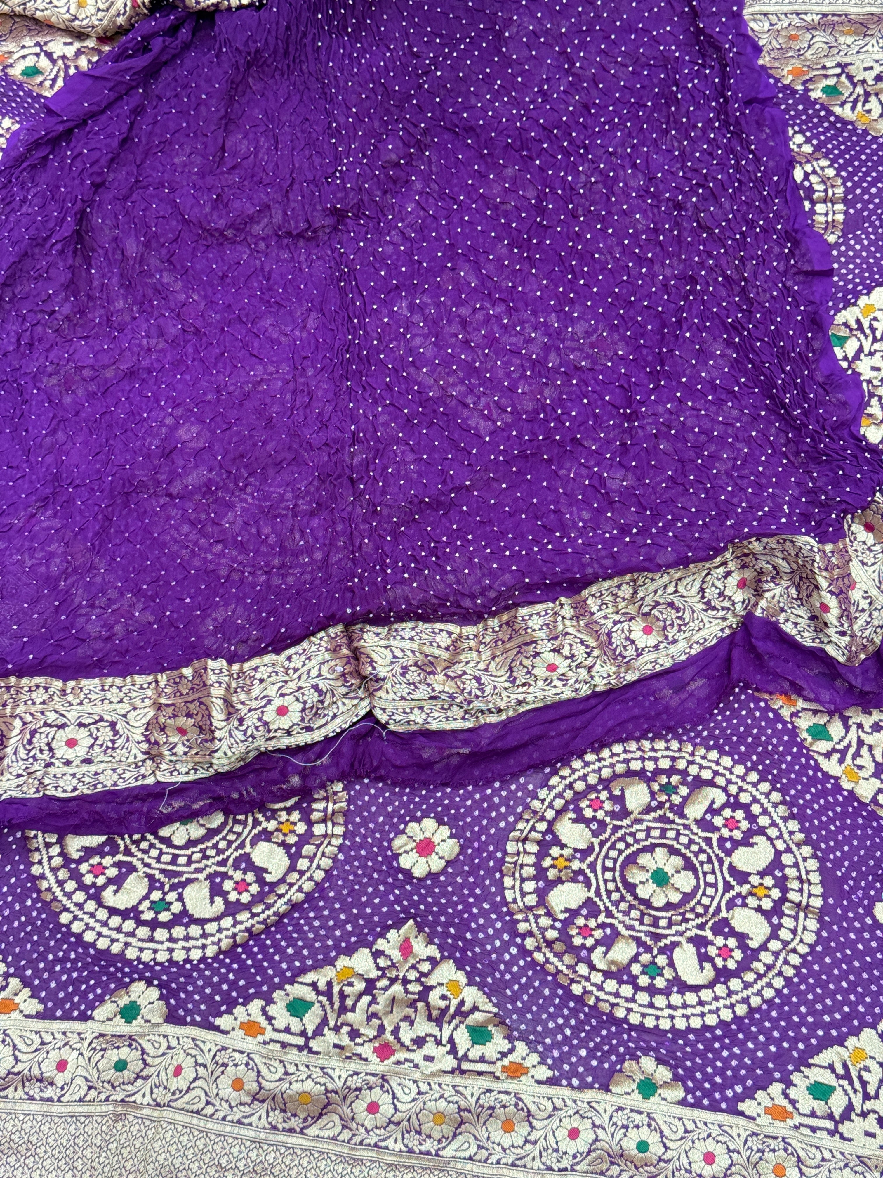 Violet Meenakari Jaal Rai Bandhej Georgette Bandhini Saree