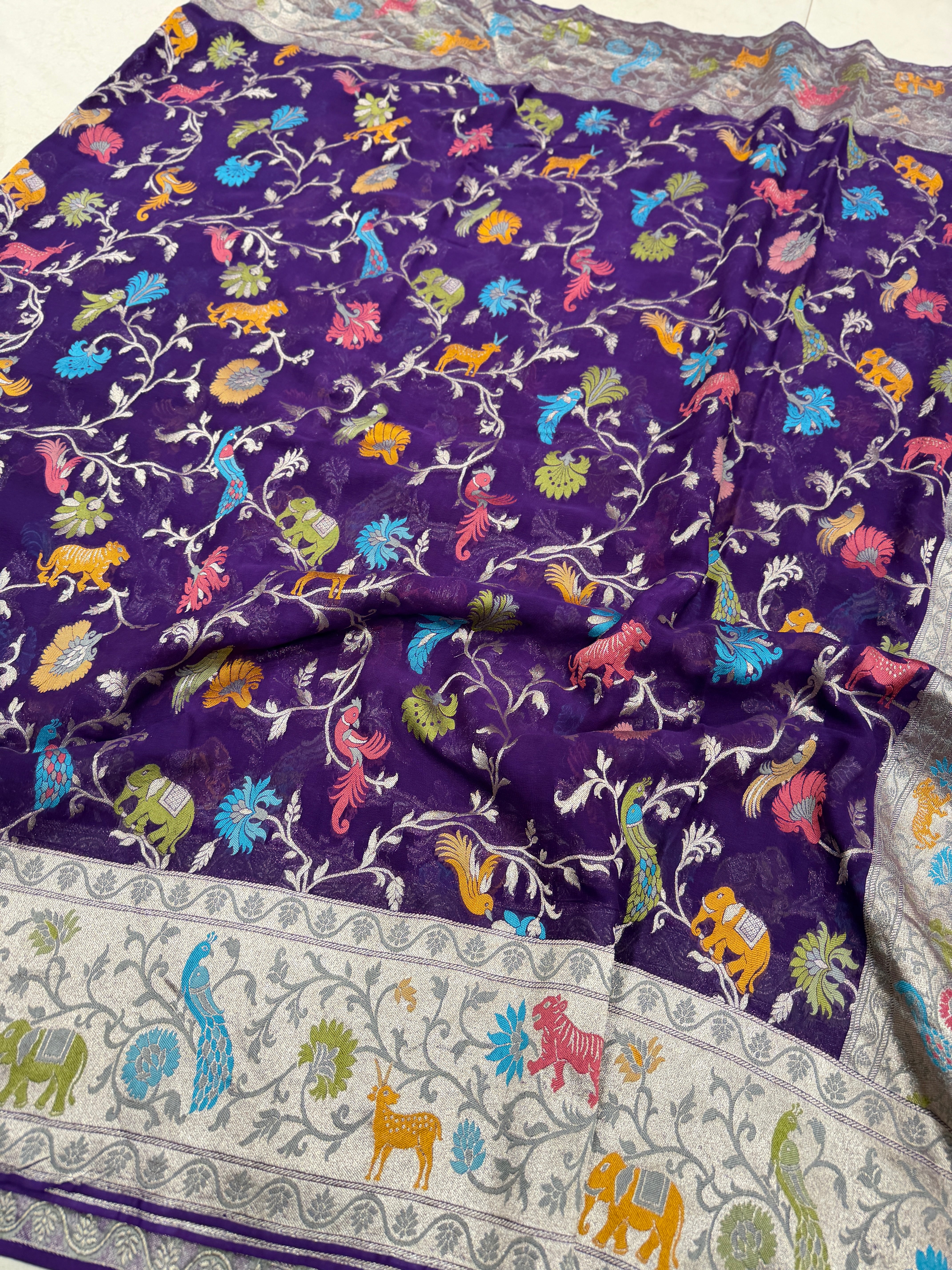 Violet Shikara Banarasi Khaddi Georgette Saree