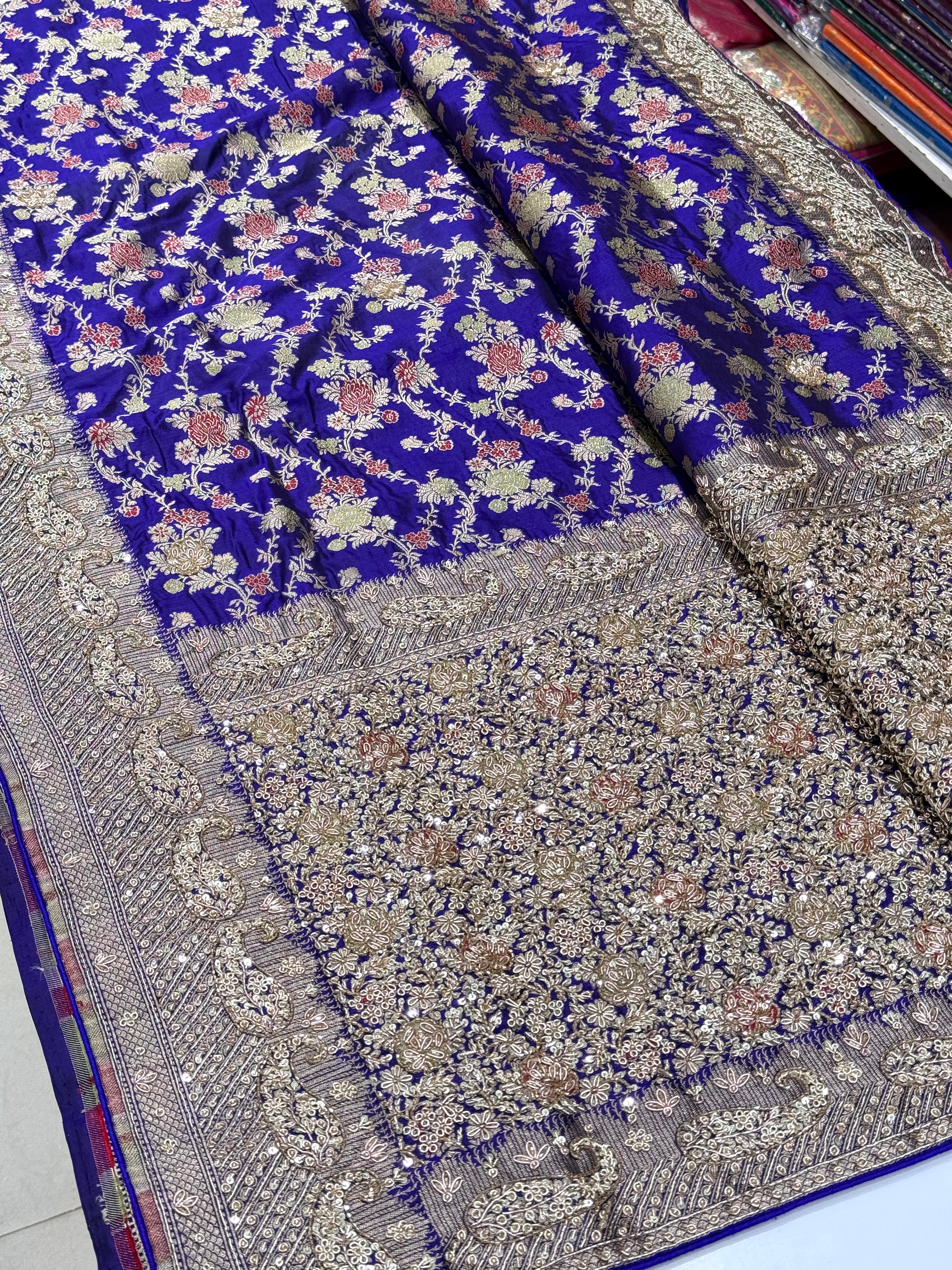 Violet Meenakari Katan Zardosi Embroidery Saree