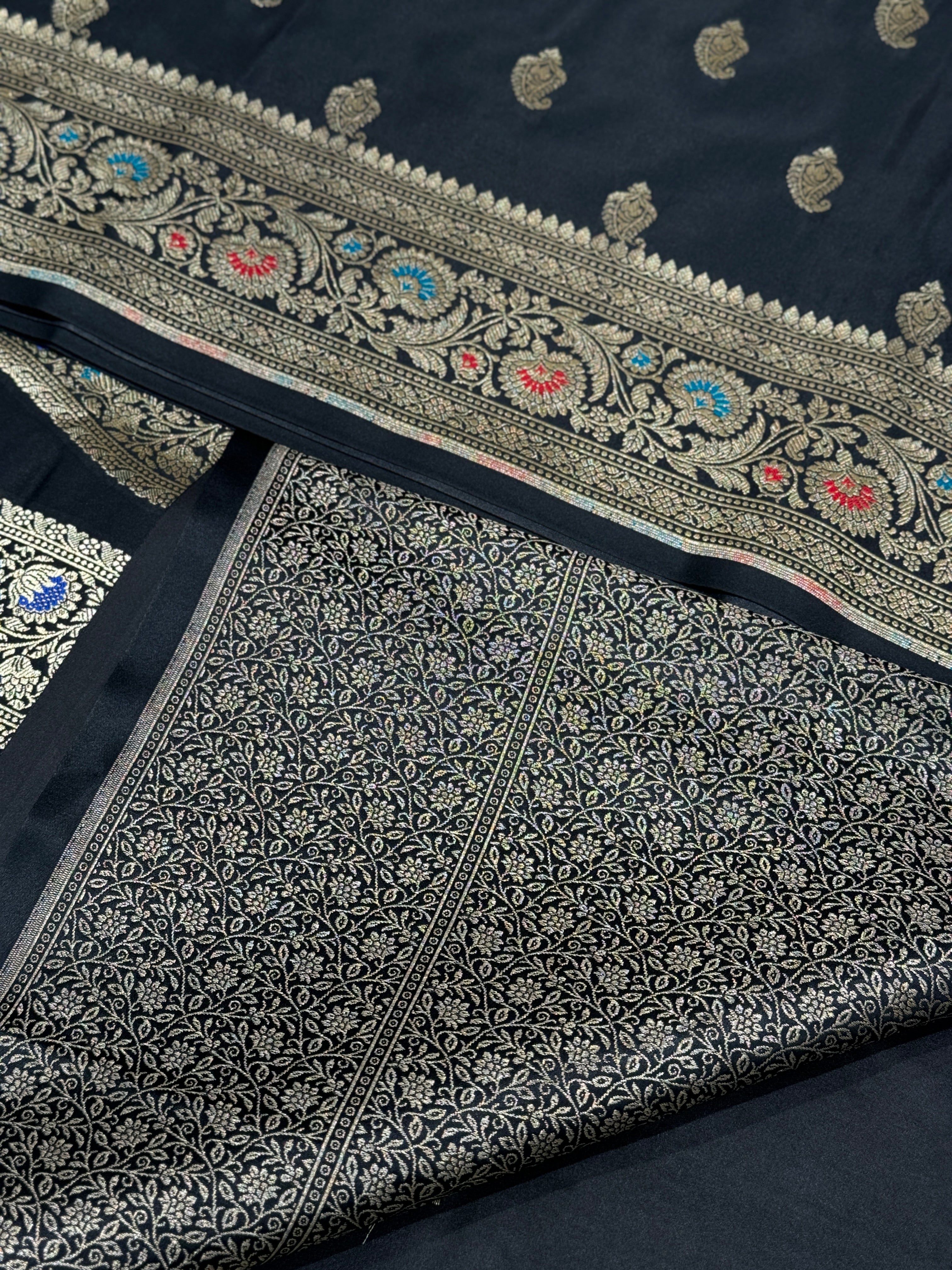 Black Buttis Meenakari Banarasi Silk Saree
